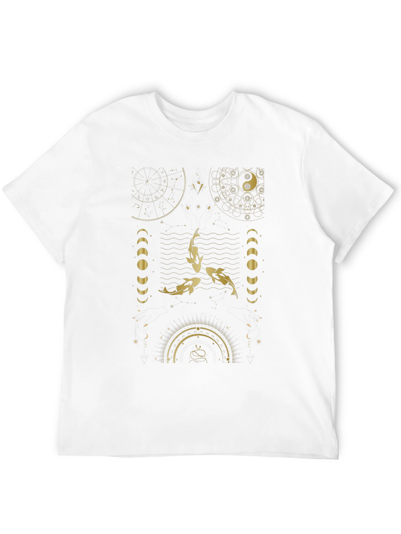 Celestial Koi Fish Graphic Black T-Shirt