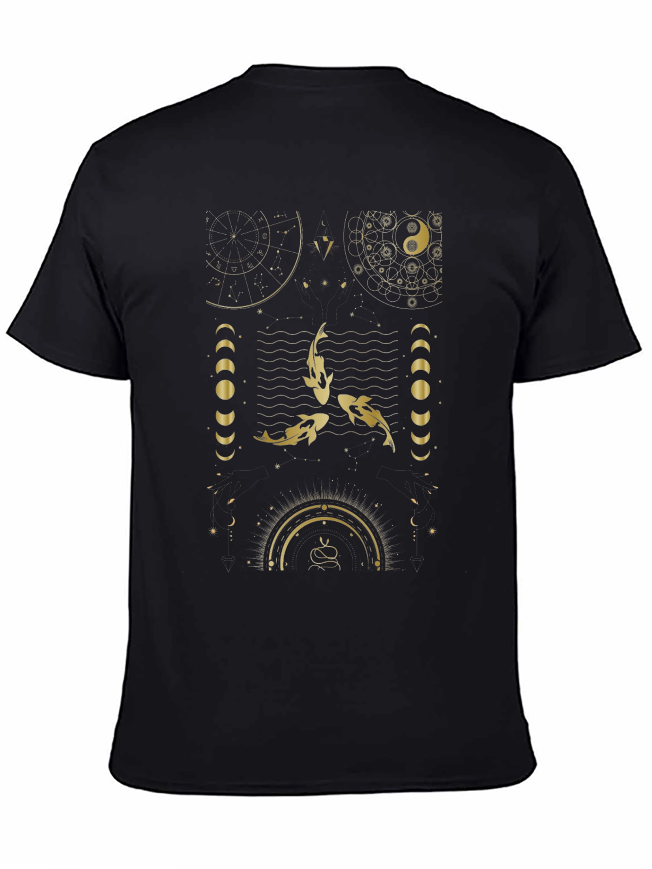 Celestial Koi Fish Graphic Black T-Shirt