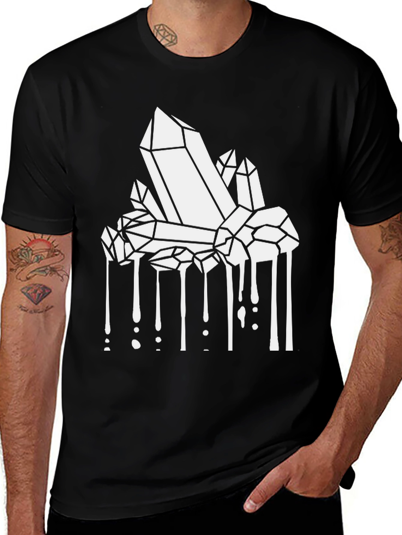 Crystals Dripping Graphic Tee - Black Cotton Blend