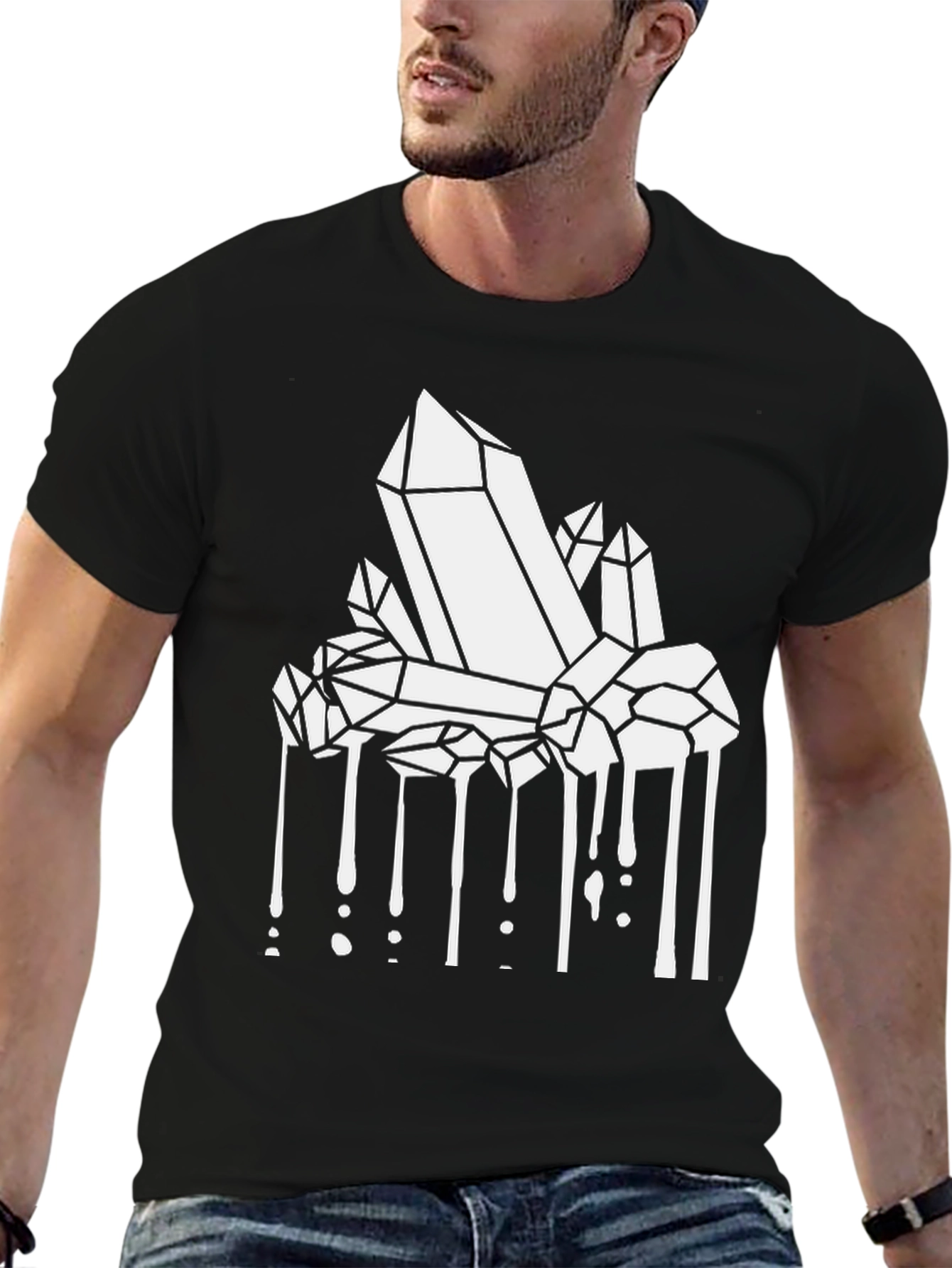 Crystals Dripping Graphic Tee - Black Cotton Blend