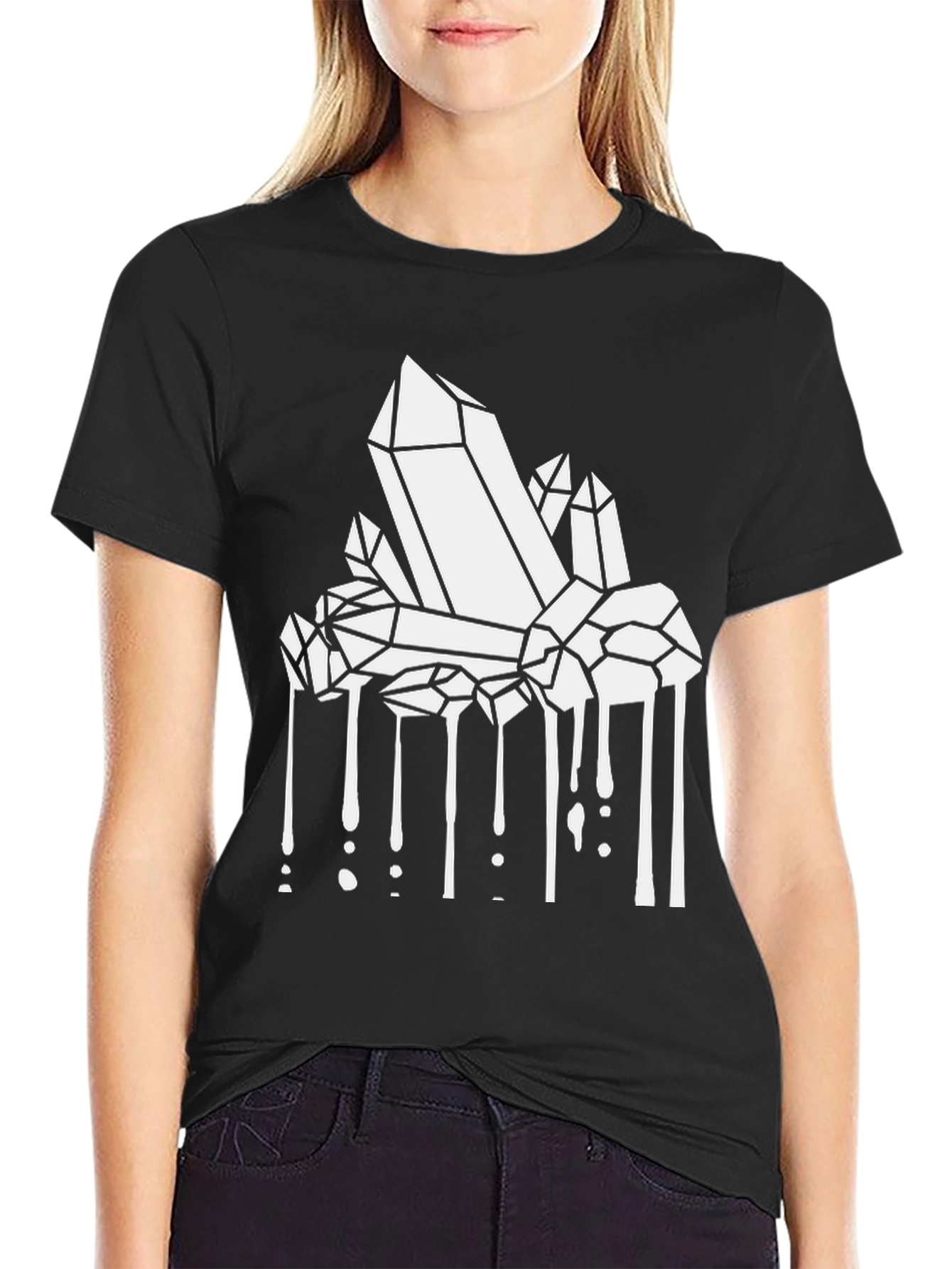 Crystals Dripping Graphic Tee - Black Cotton Blend