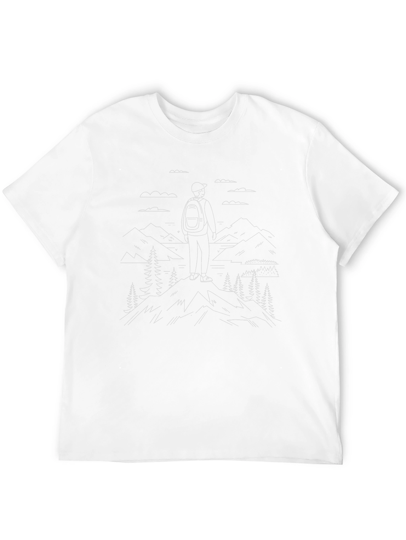 Black Tee: Hiker Mountain Scene Graphic T-Shirt