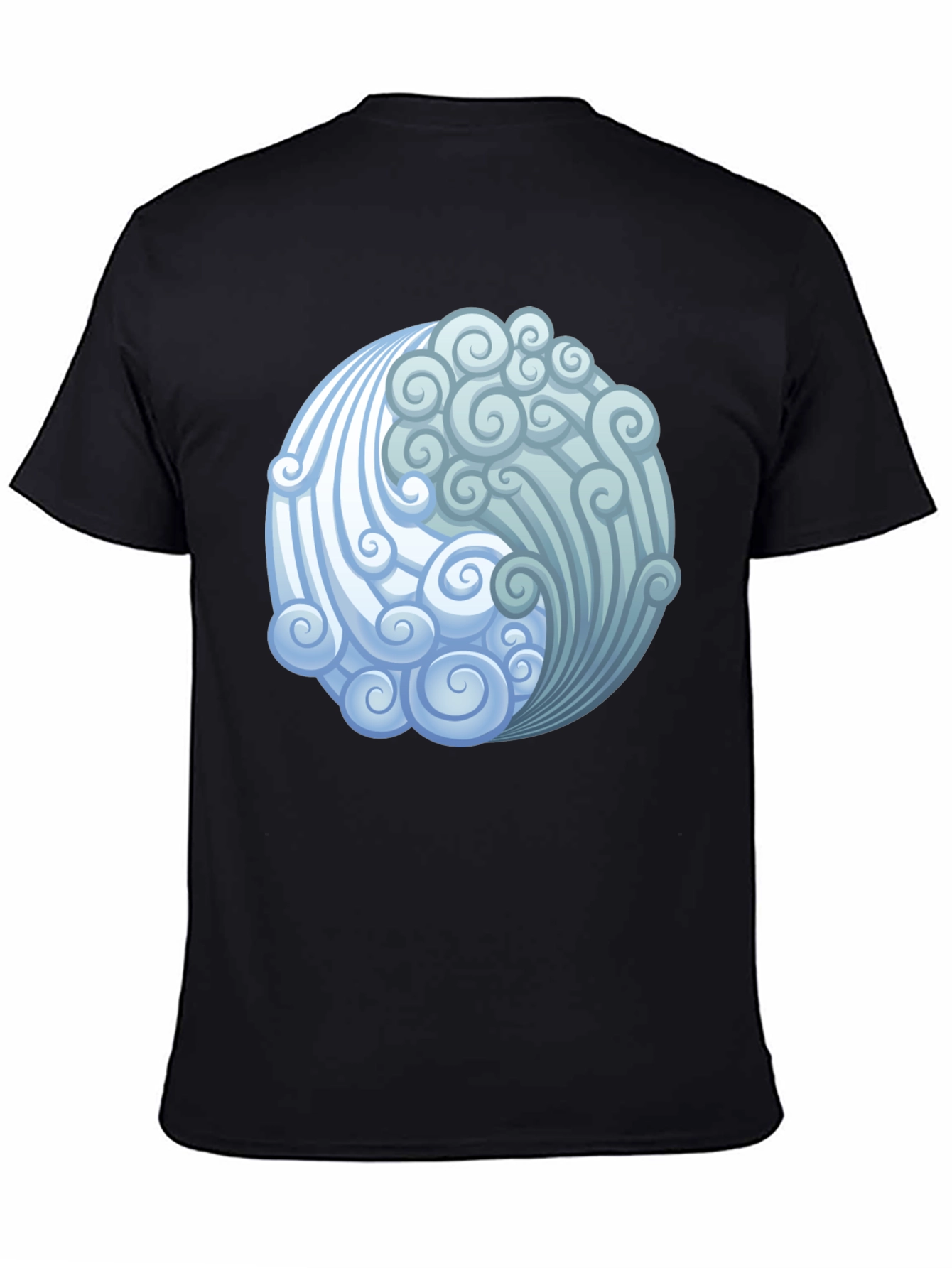 Yin Yang Wave Design Black T-Shirt