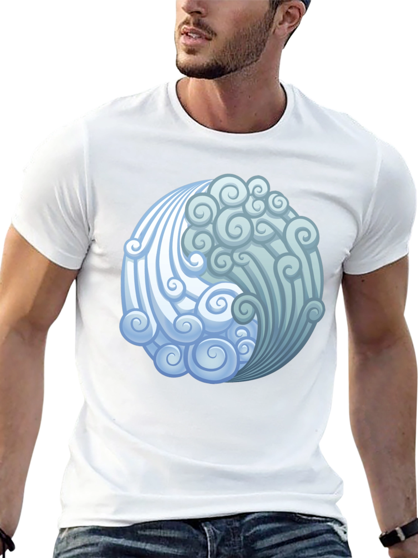 Yin Yang Wave Design Black T-Shirt