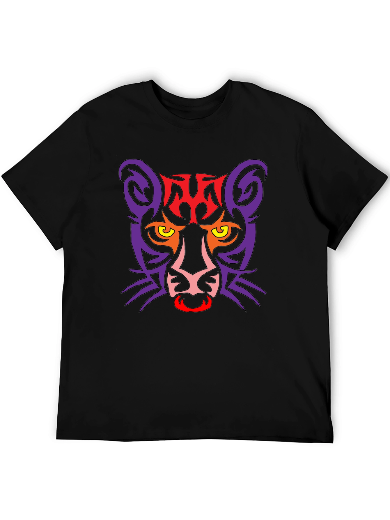 Tribal Cat Graphic Black T-Shirt