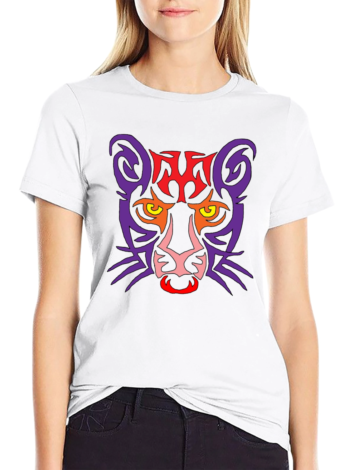 Tribal Cat Graphic Black T-Shirt