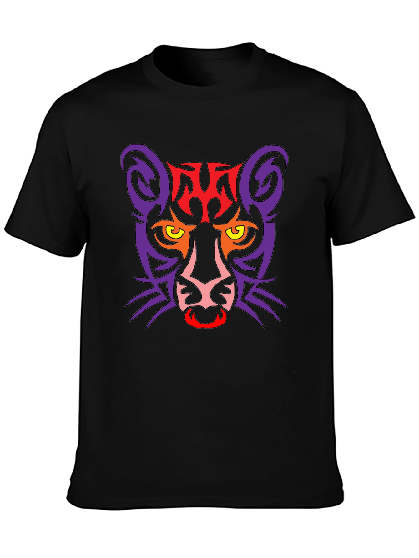 Tribal Cat Graphic Black T-Shirt