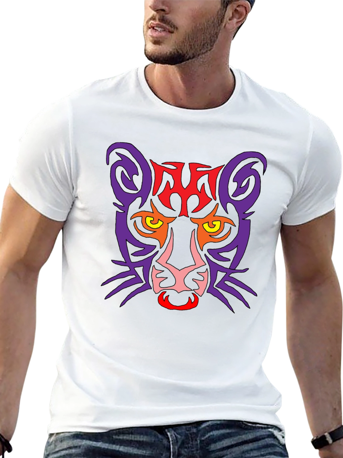 Tribal Cat Graphic Black T-Shirt