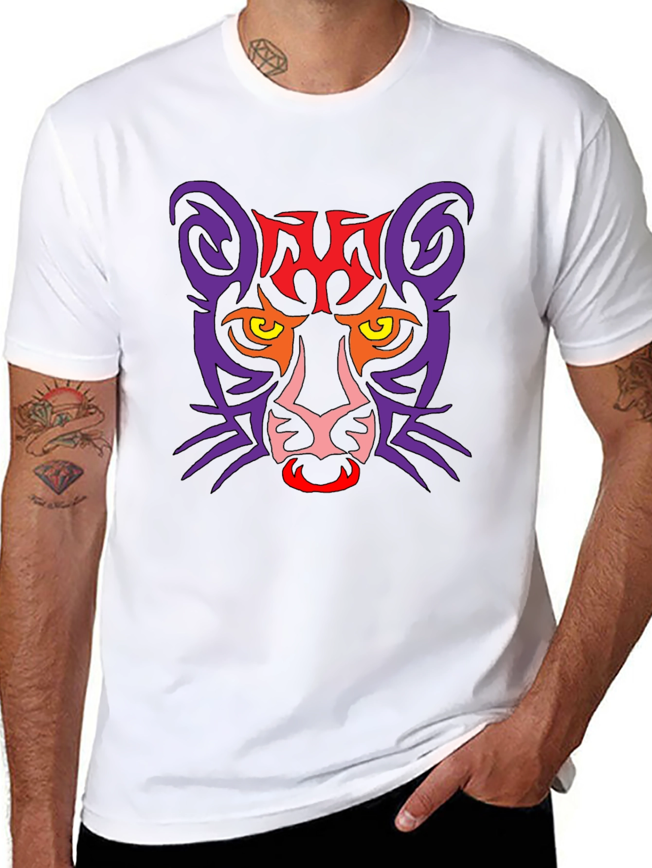 Tribal Cat Graphic Black T-Shirt