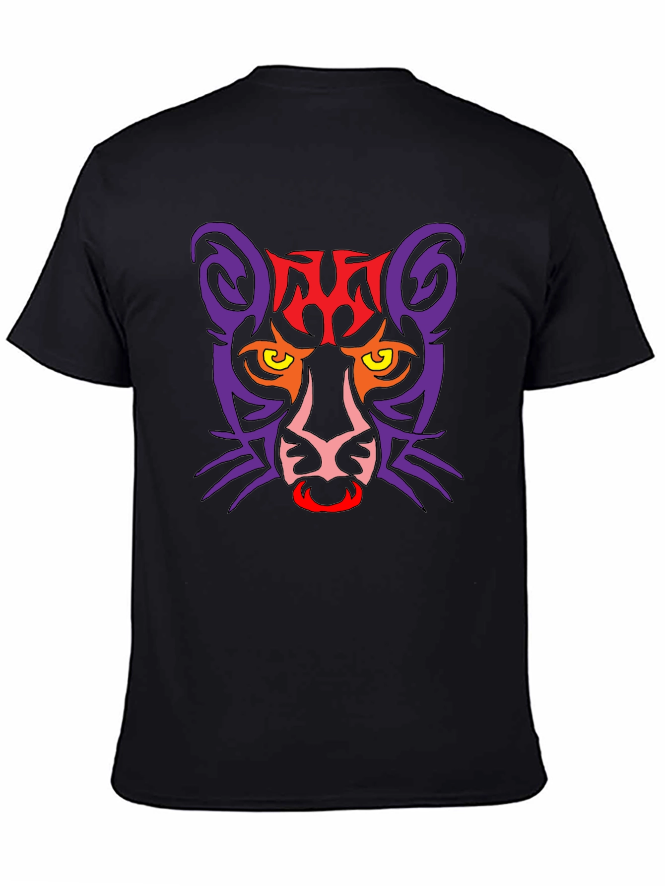 Tribal Cat Graphic Black T-Shirt