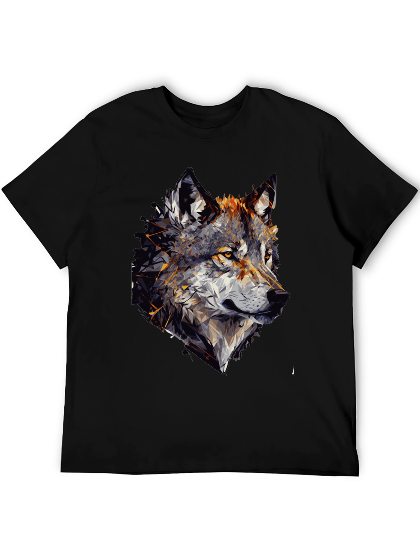 Geometric Wolf Graphic Black Tee Shirt for Men