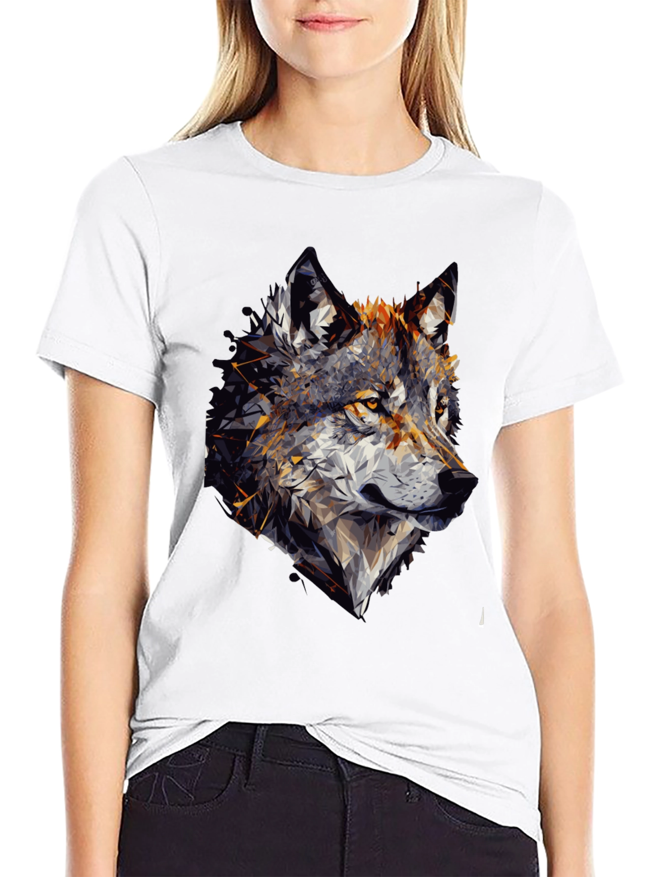 Geometric Wolf Graphic Black Tee Shirt for Men
