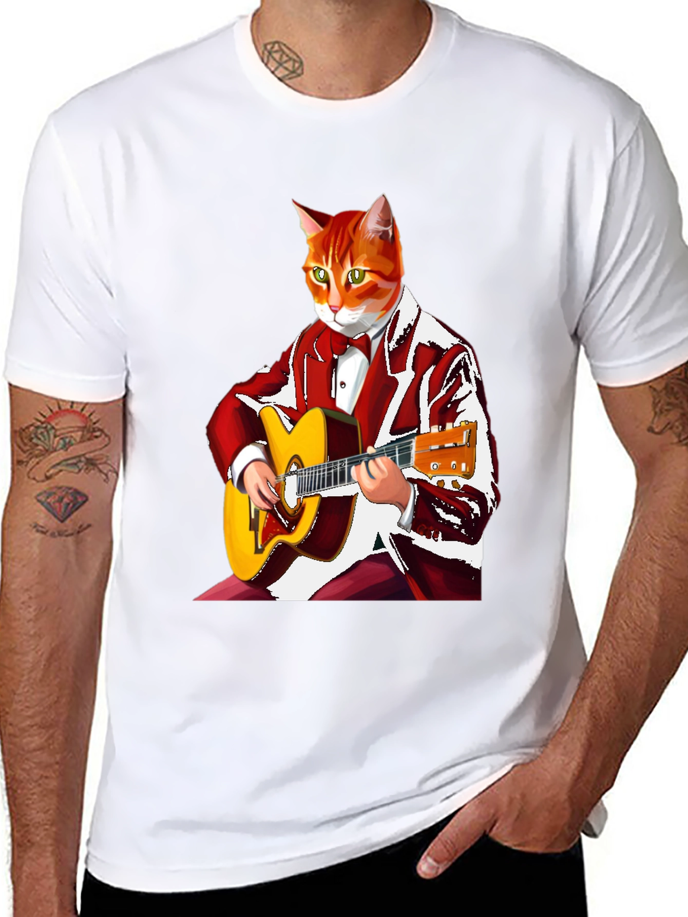 Cool Cat Guitarist Graphic T-Shirt