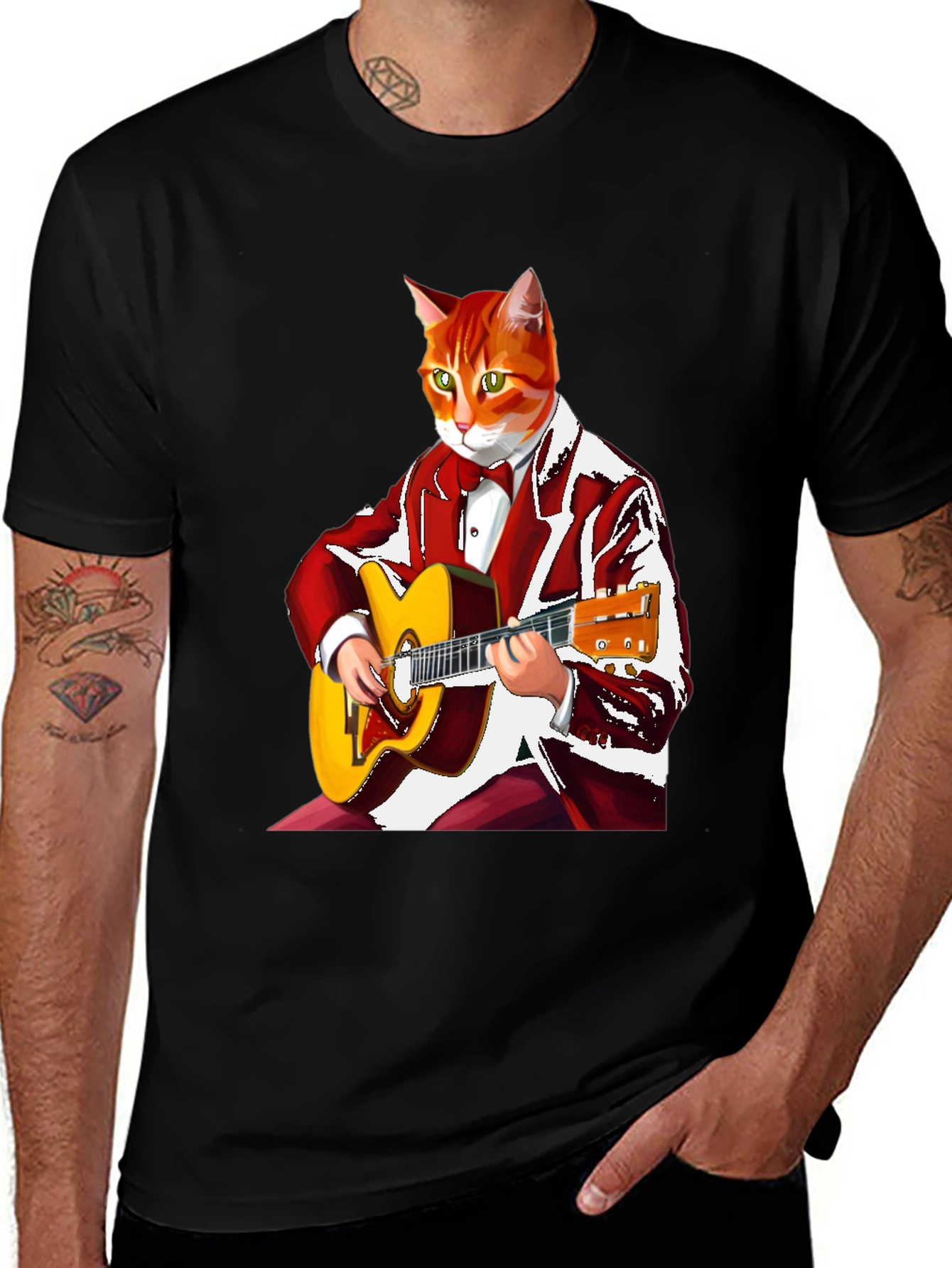 Cool Cat Guitarist Graphic T-Shirt