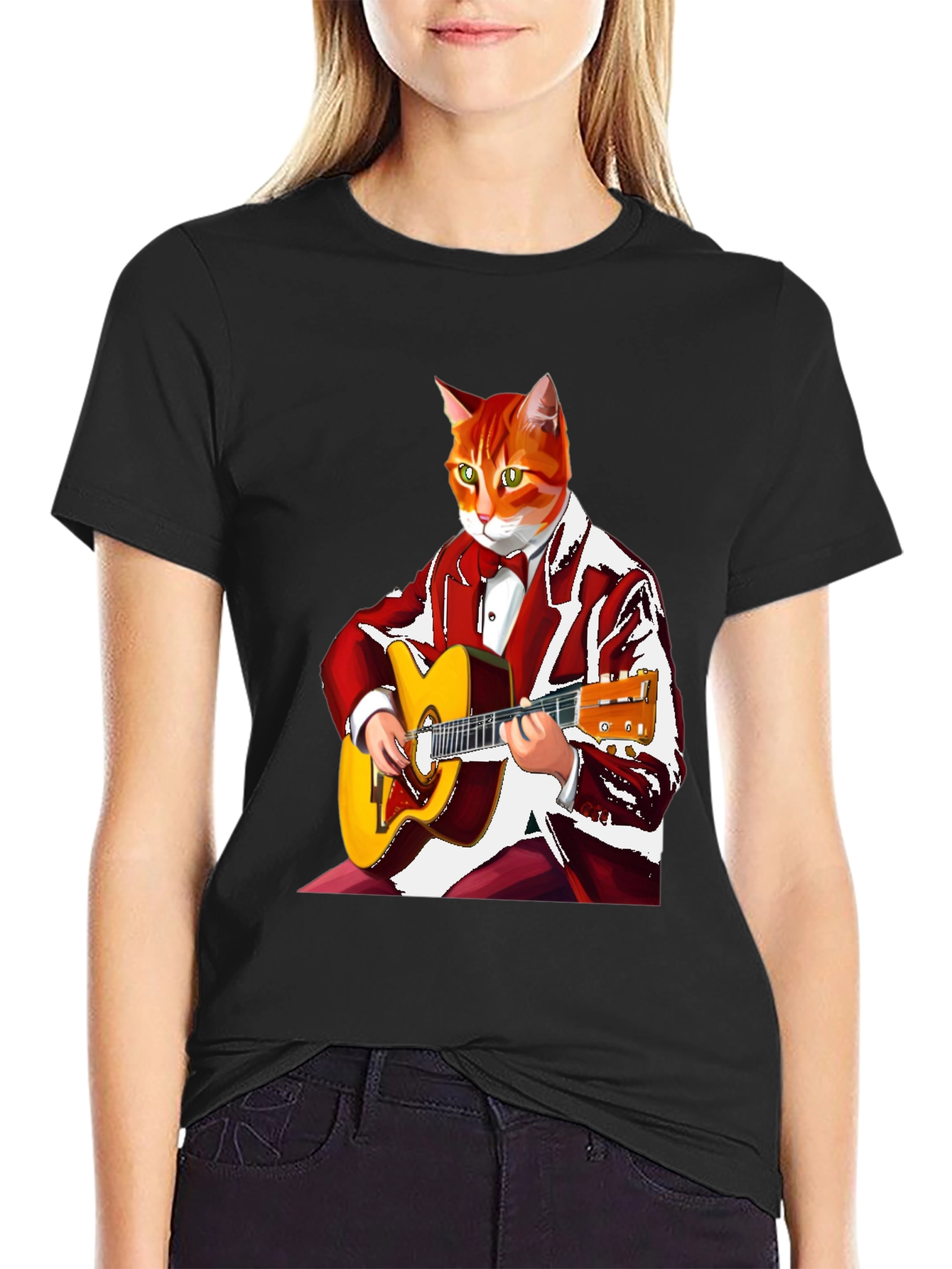Cool Cat Guitarist Graphic T-Shirt