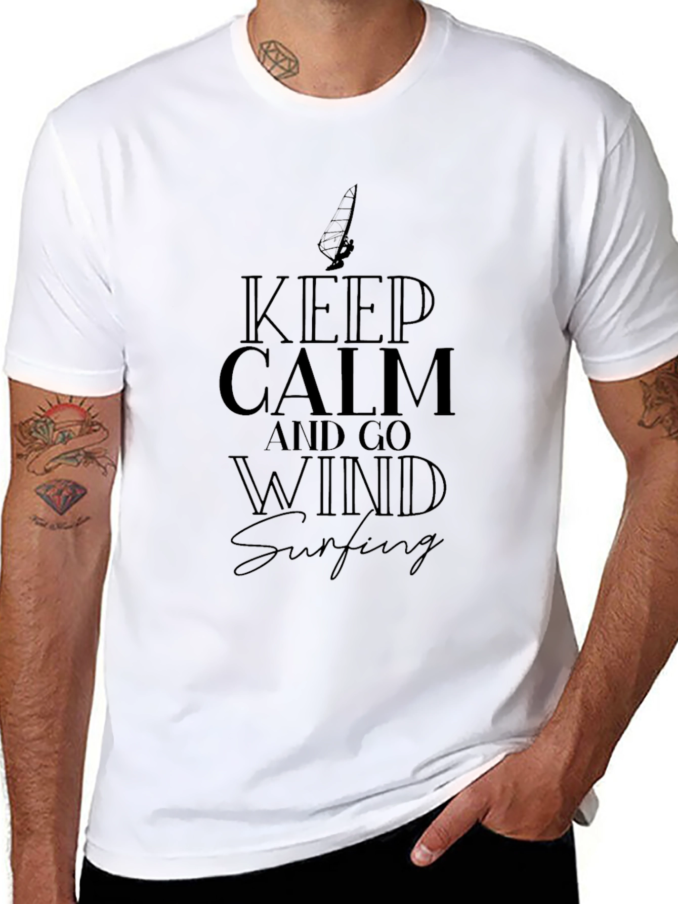 Keep Calm and Go Windsurfing Black Graphic T-Shirt