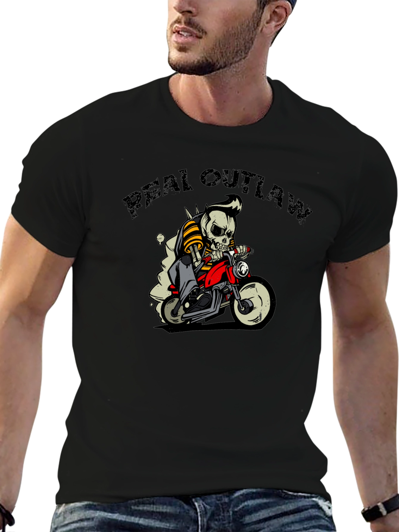 Real Outlaw Biker Skull Graphic Tee