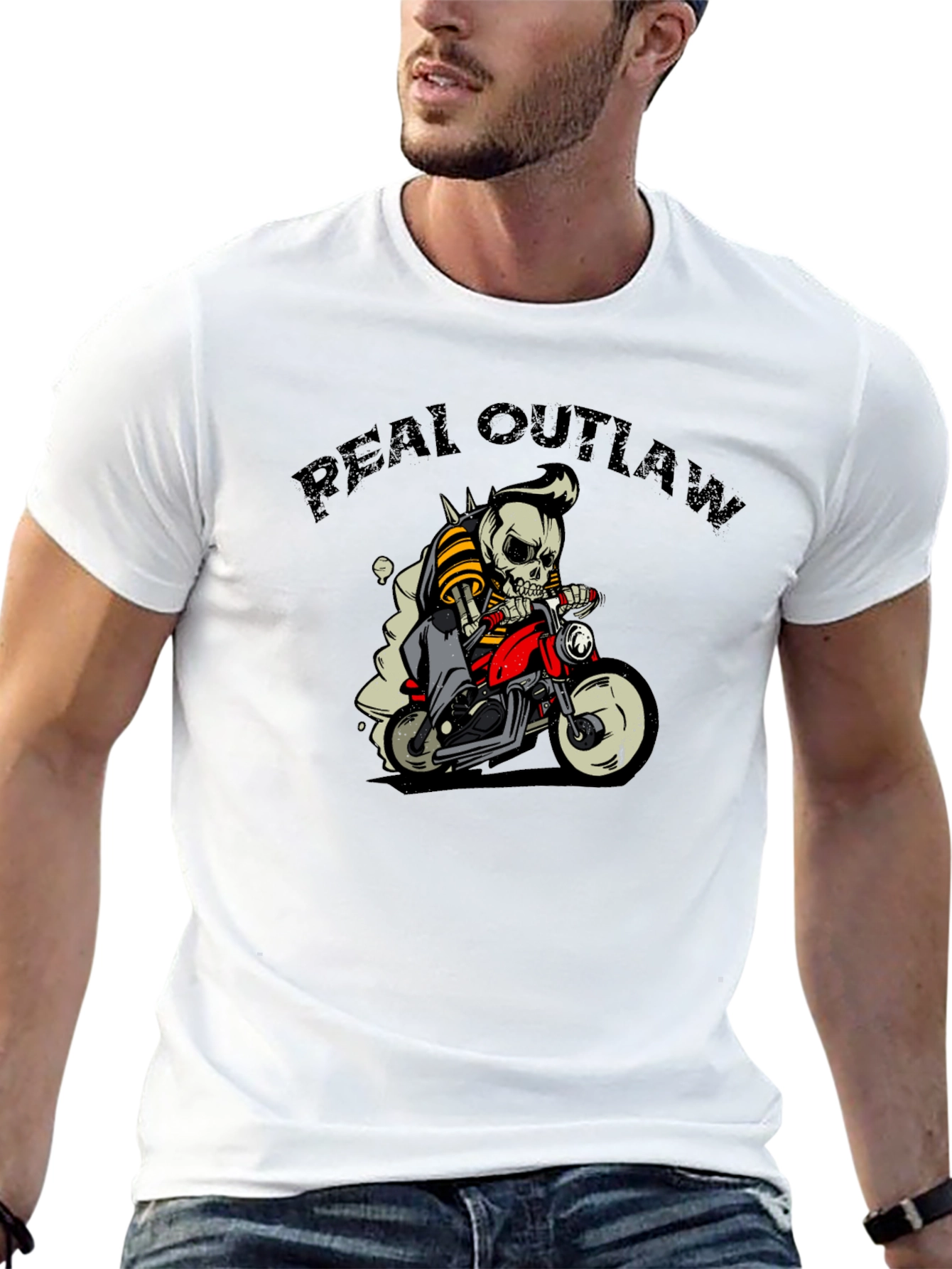 Real Outlaw Biker Skull Graphic Tee