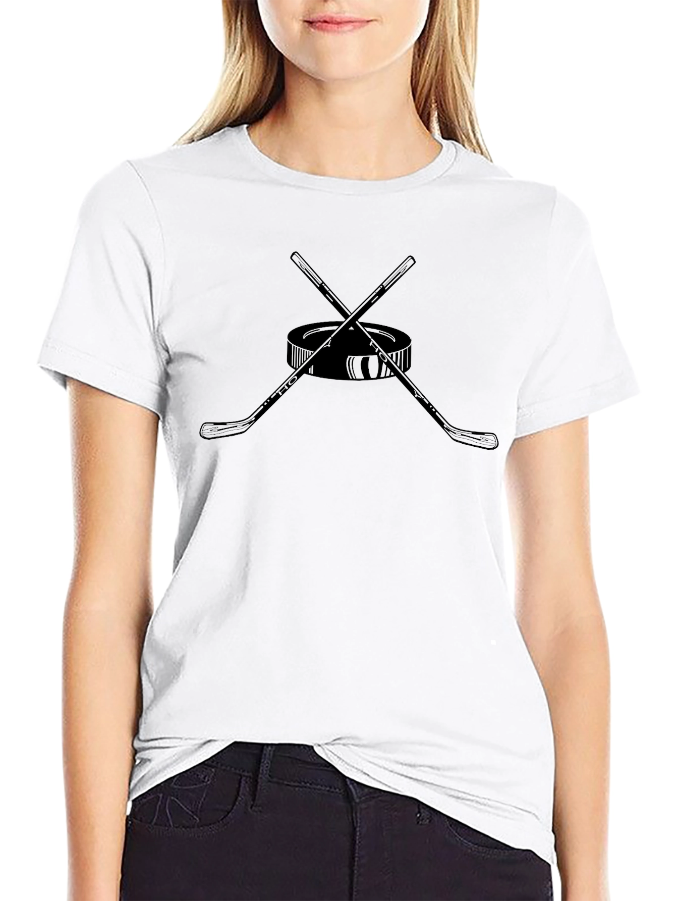 Hockey Puck & Sticks Black T-Shirt