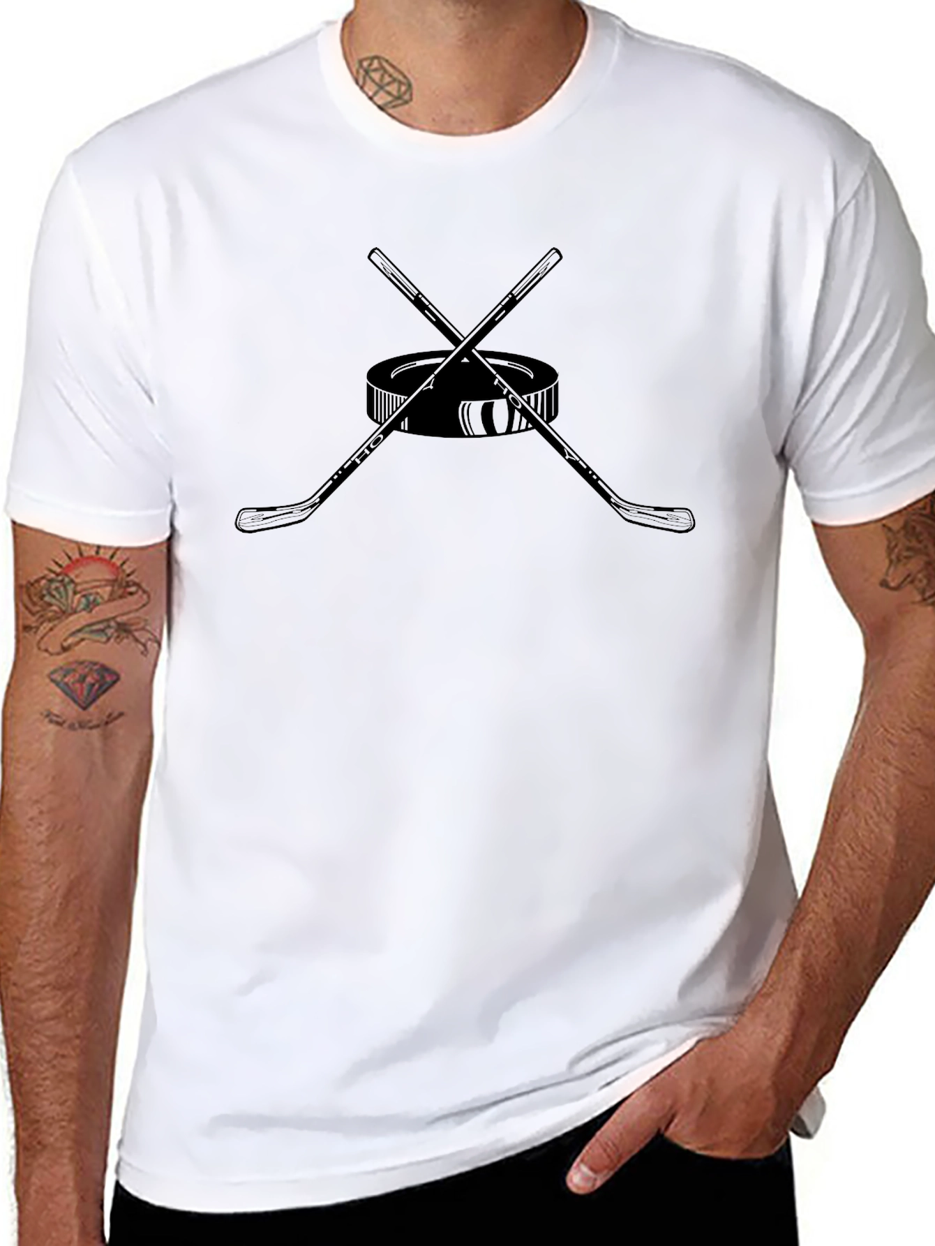 Hockey Puck & Sticks Black T-Shirt