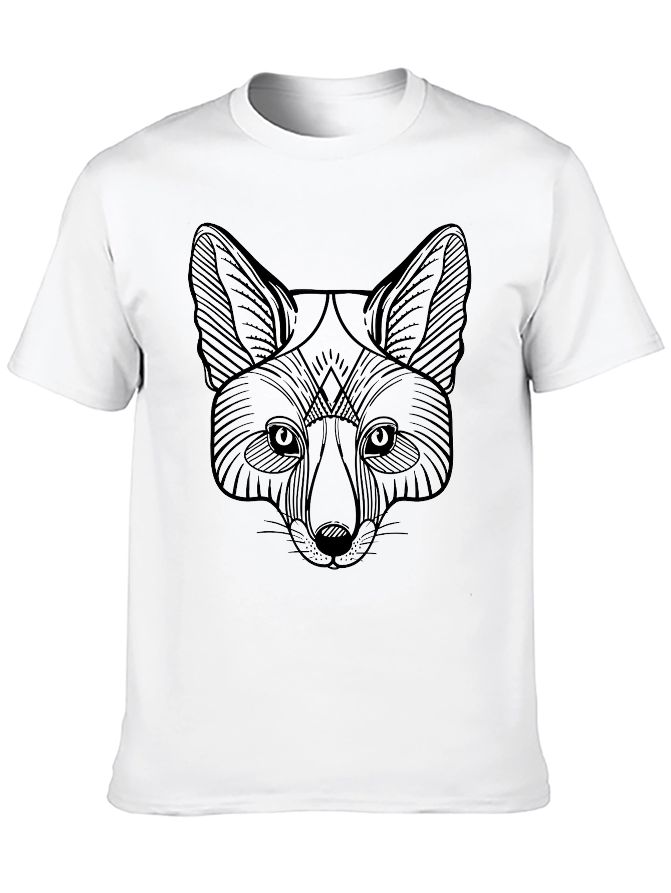 Geometric Fox Graphic Tee - Black Crew Neck