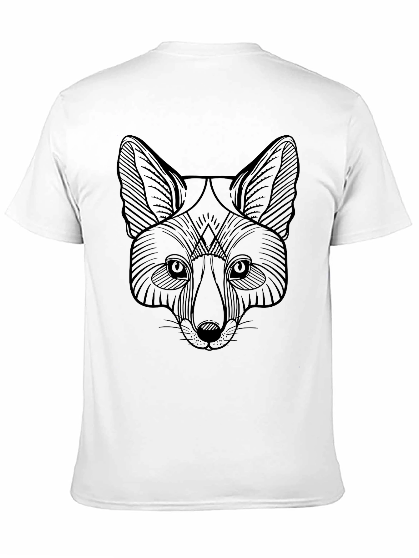 Geometric Fox Graphic Tee - Black Crew Neck