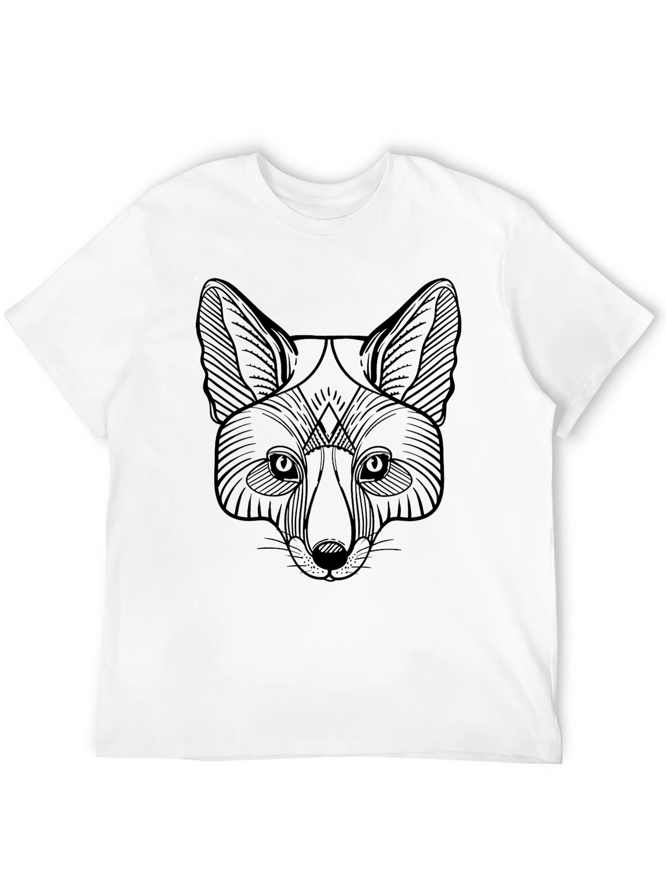 Geometric Fox Graphic Tee - Black Crew Neck