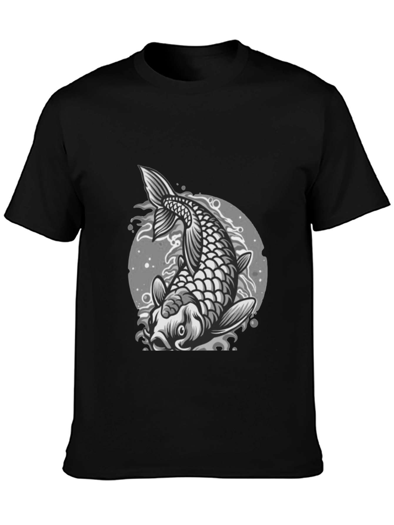Koi Fish Graphic Tee - Black Crew Neck T-Shirt