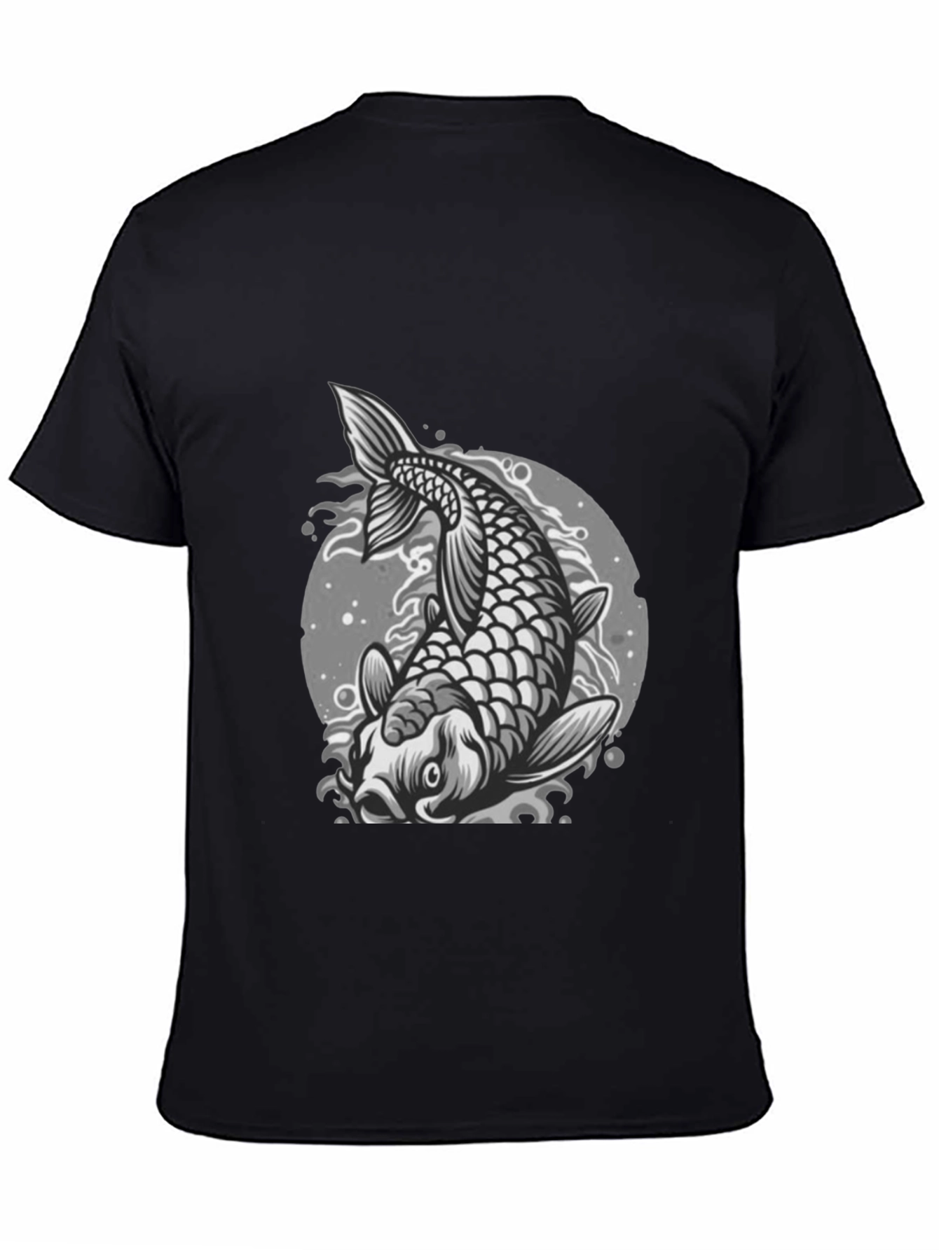Koi Fish Graphic Tee - Black Crew Neck T-Shirt