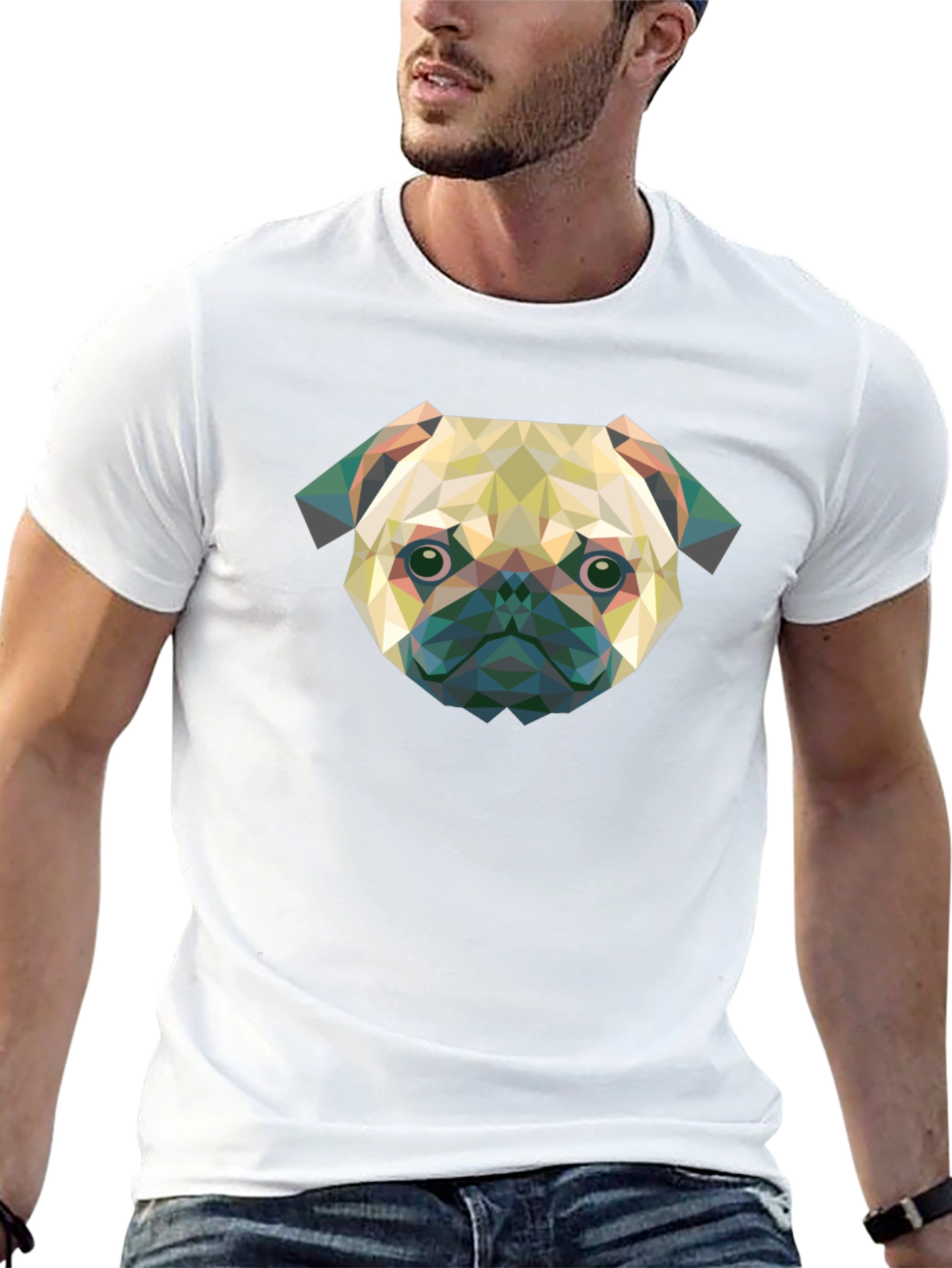Geometric Pug Graphic Tee - Modern Dog Lover Shirt