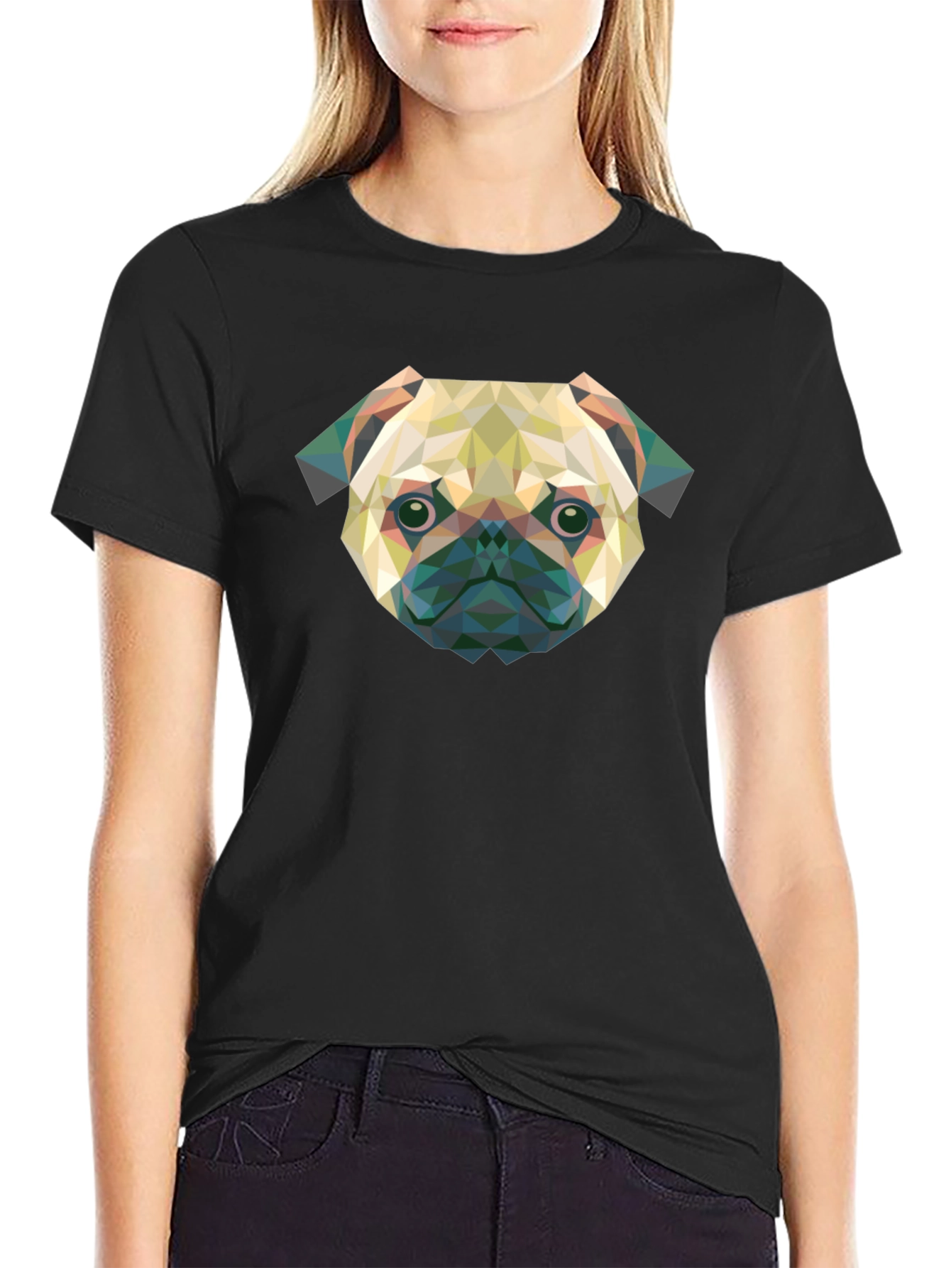 Geometric Pug Graphic Tee - Modern Dog Lover Shirt