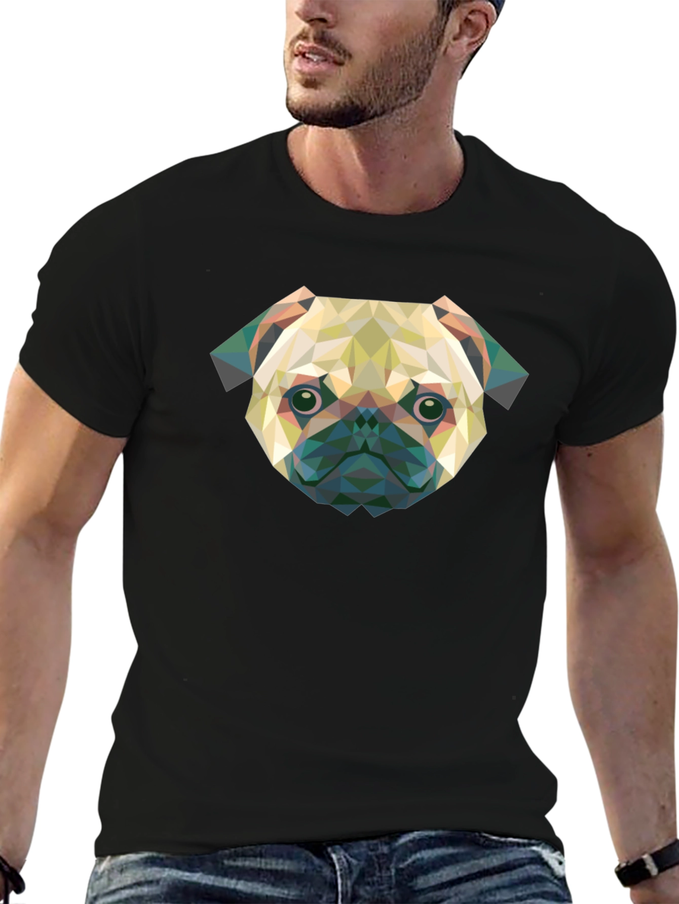 Geometric Pug Graphic Tee - Modern Dog Lover Shirt