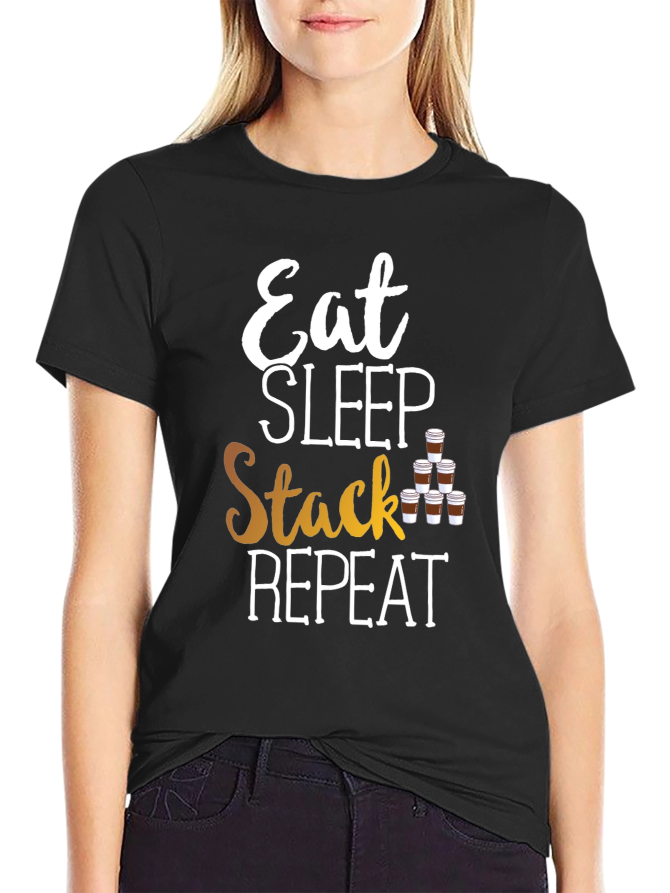 Eat Sleep Stack Repeat T-Shirt - Coffee Lover Tee