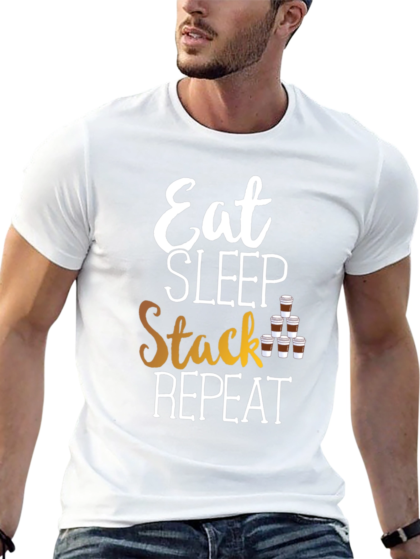 Eat Sleep Stack Repeat T-Shirt - Coffee Lover Tee