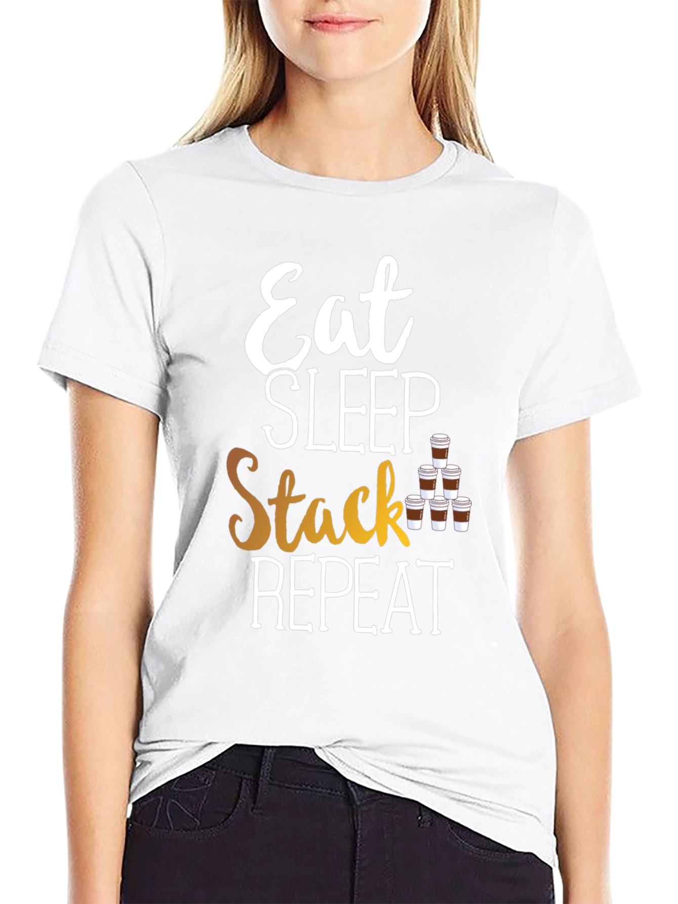 Eat Sleep Stack Repeat T-Shirt - Coffee Lover Tee
