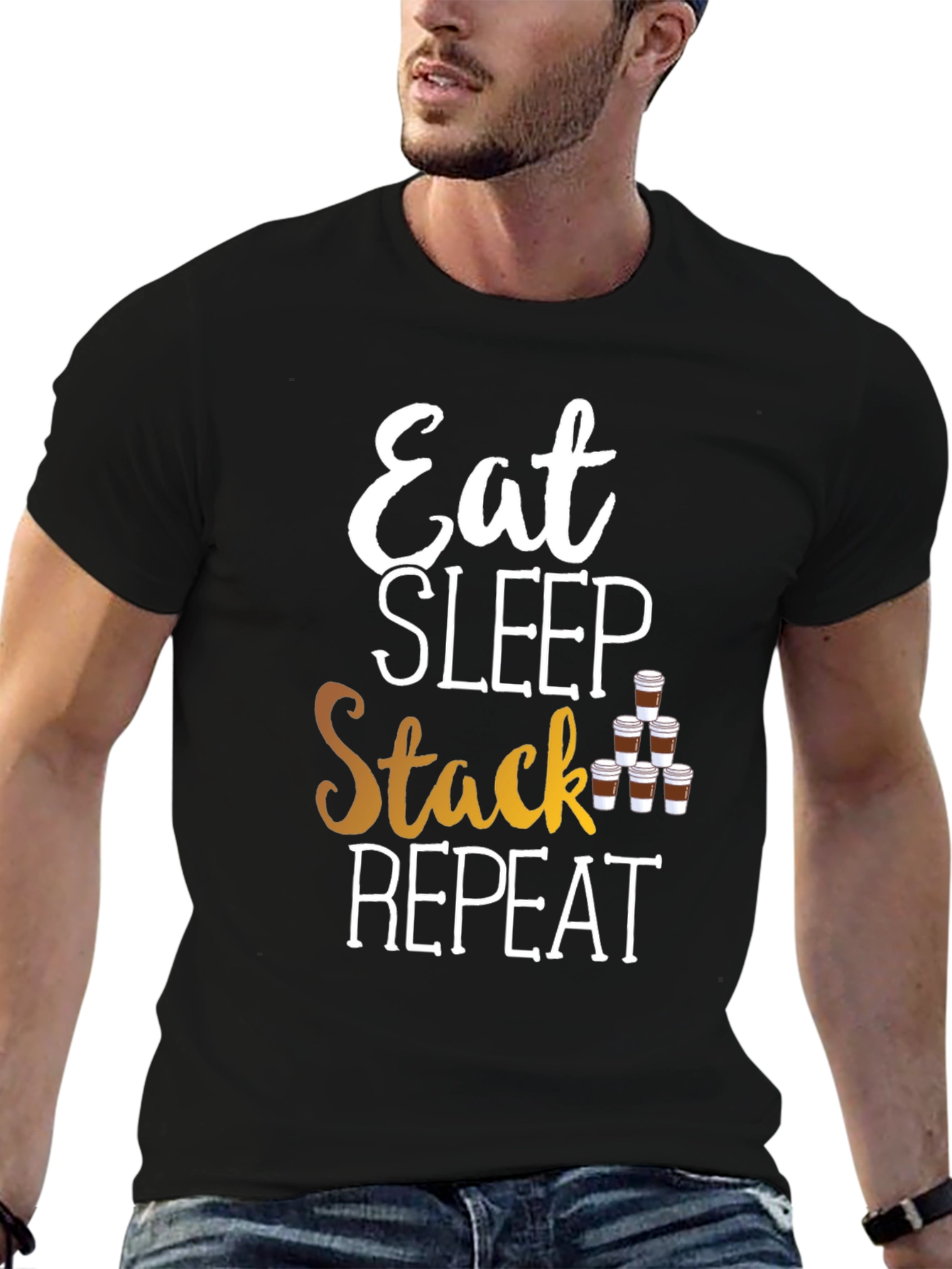 Eat Sleep Stack Repeat T-Shirt - Coffee Lover Tee