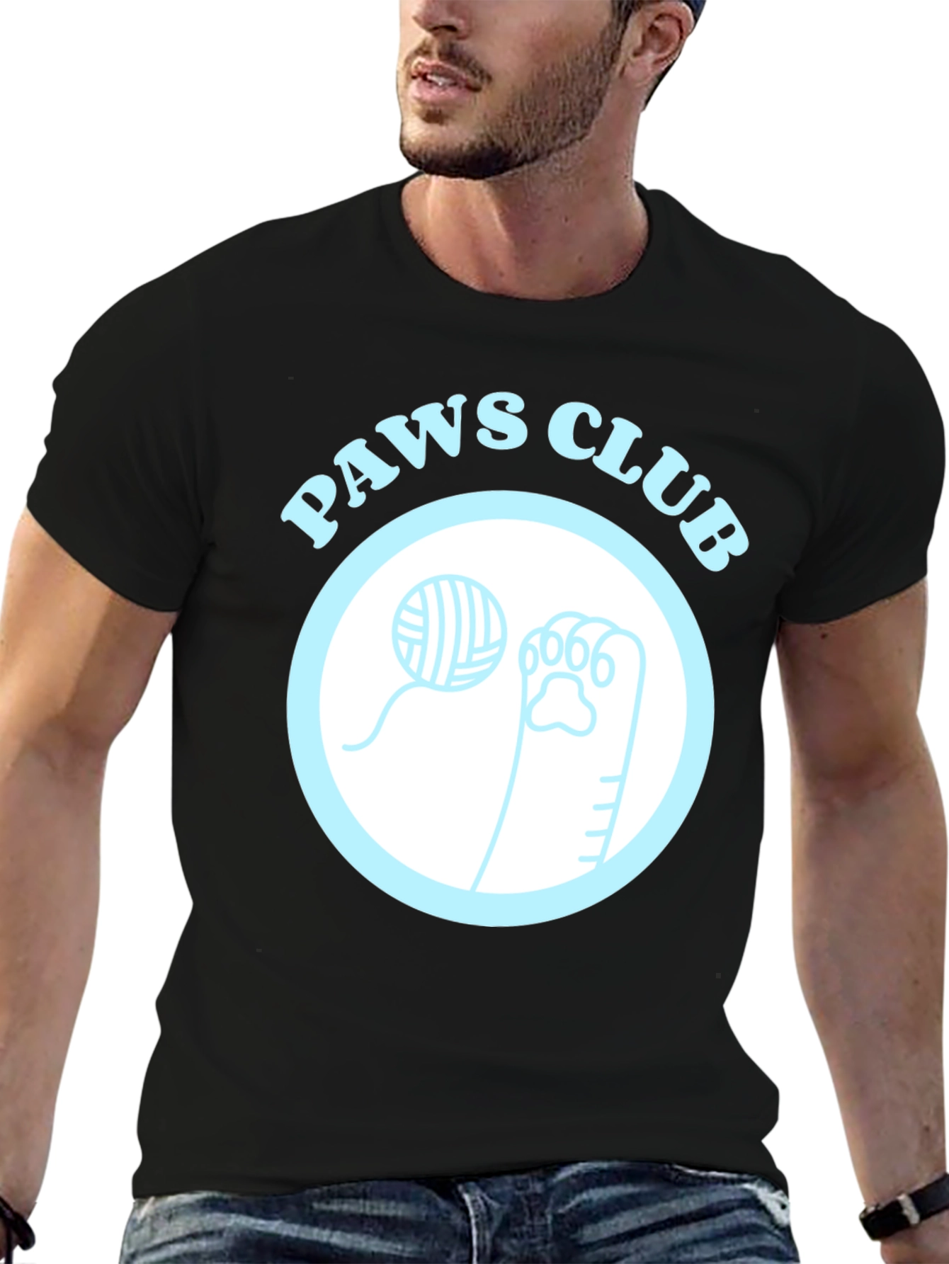 Paws Club Graphic Tee - Black Cotton T-Shirt
