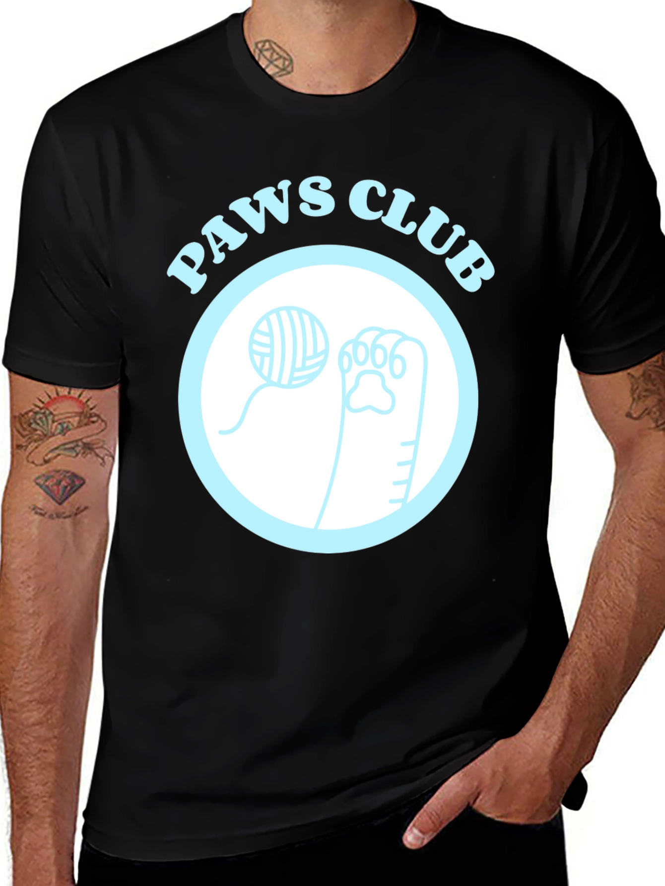 Paws Club Graphic Tee - Black Cotton T-Shirt