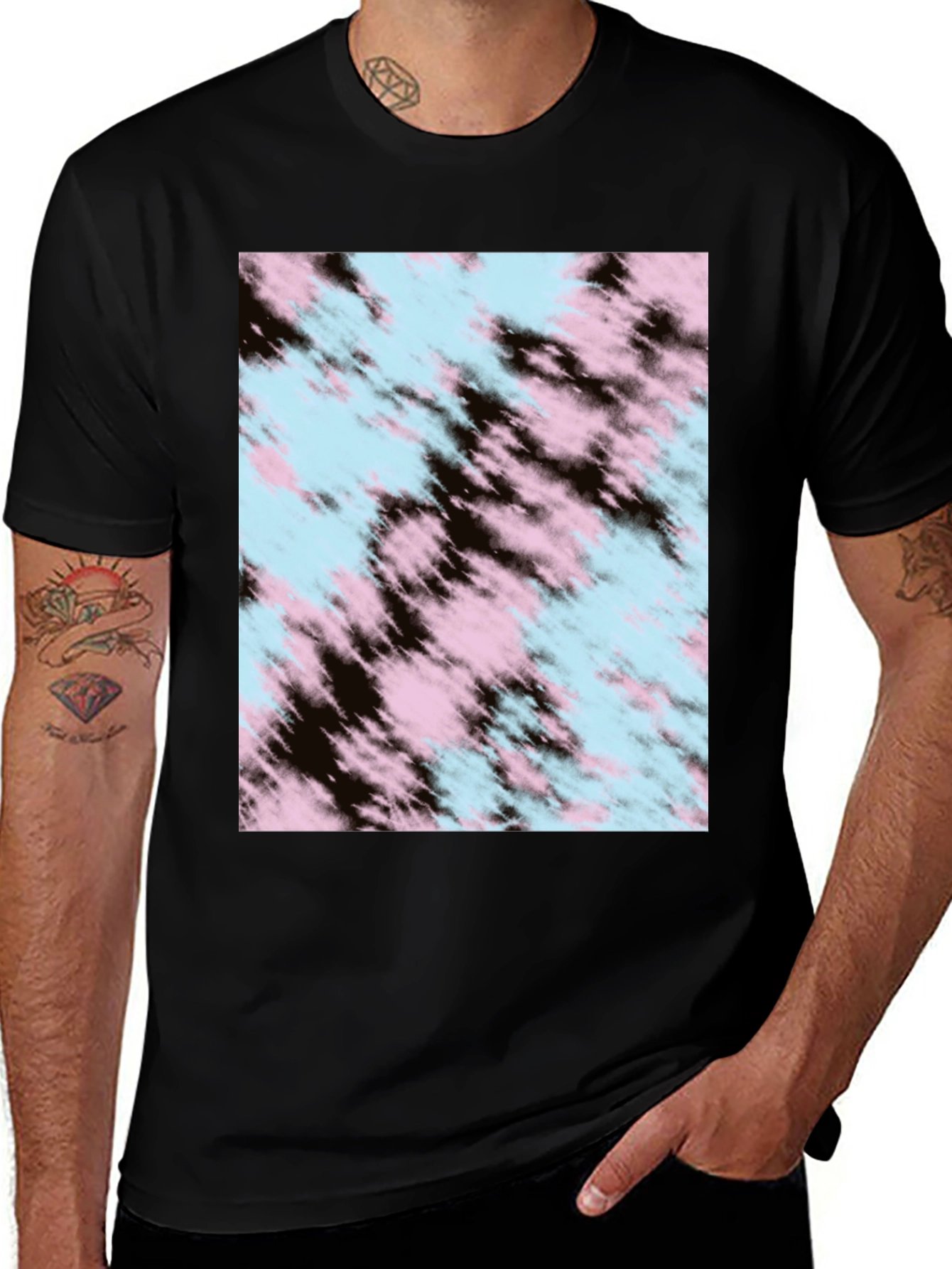 Tie-Dye Pattern Black Crew Neck T-Shirt