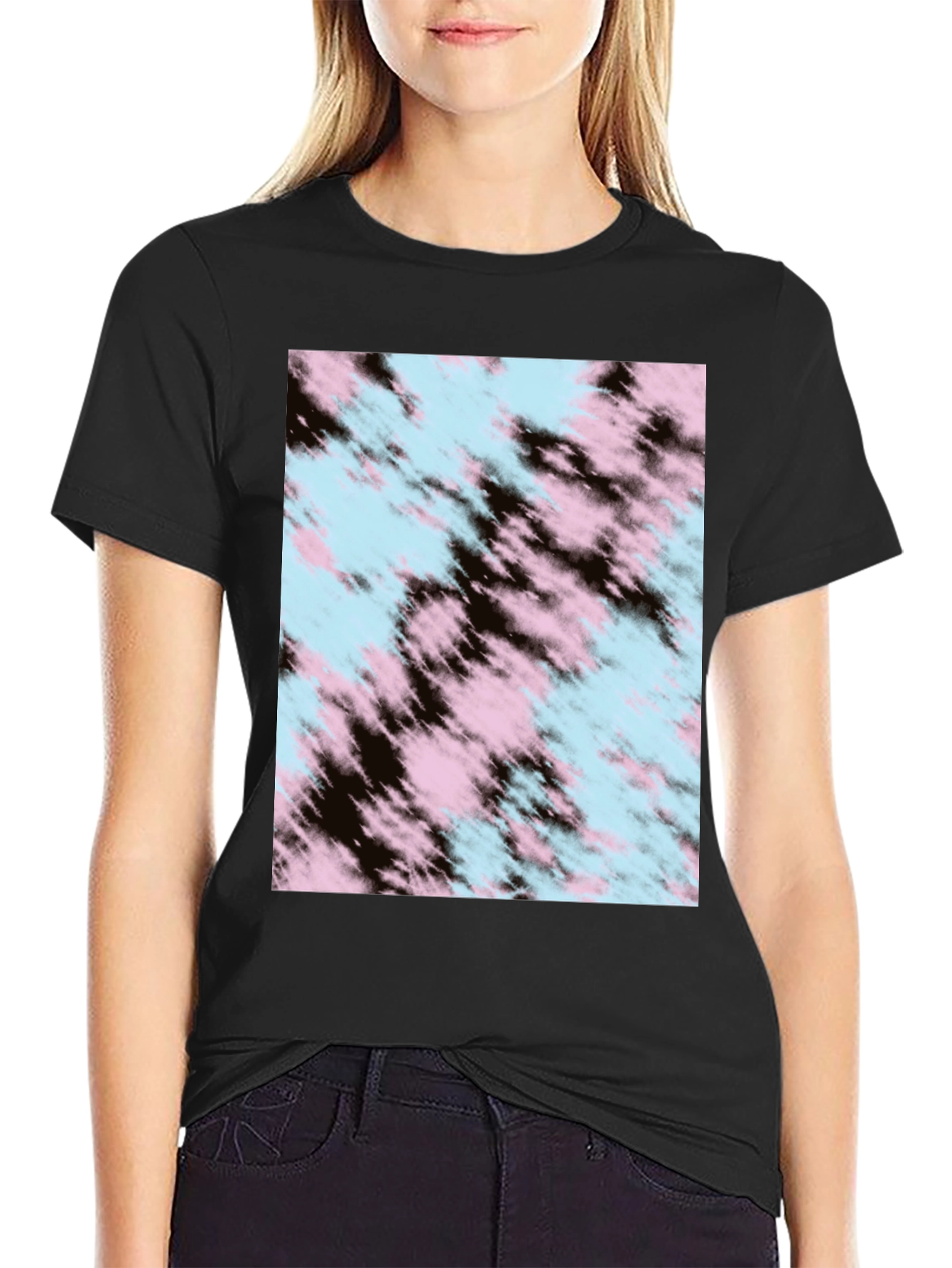 Tie-Dye Pattern Black Crew Neck T-Shirt
