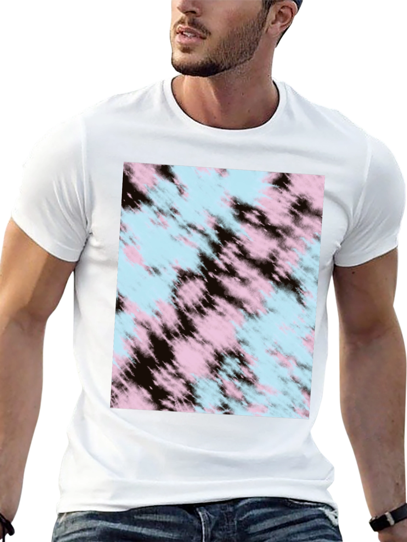 Tie-Dye Pattern Black Crew Neck T-Shirt