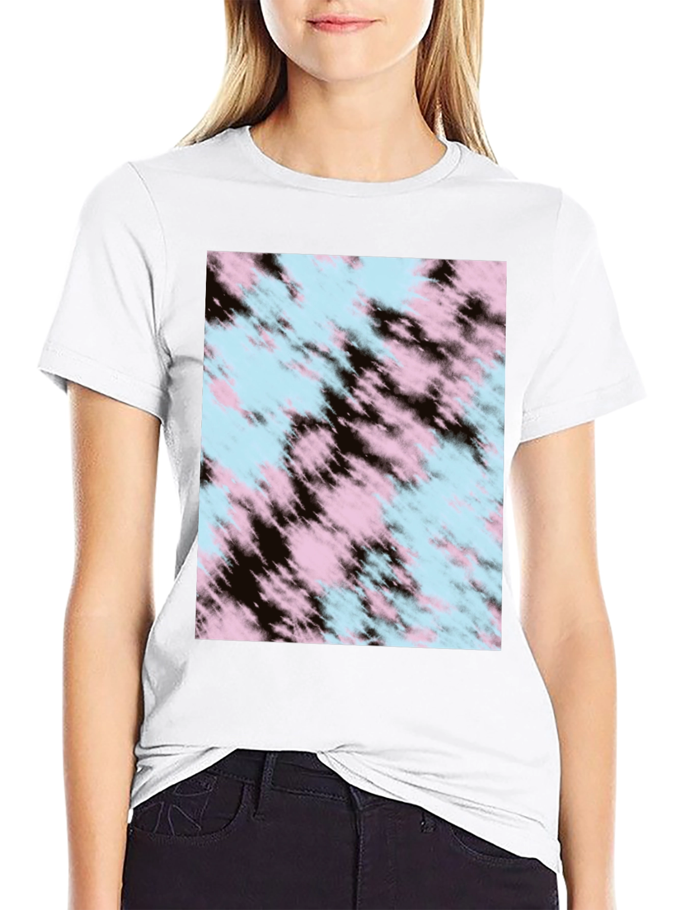 Tie-Dye Pattern Black Crew Neck T-Shirt