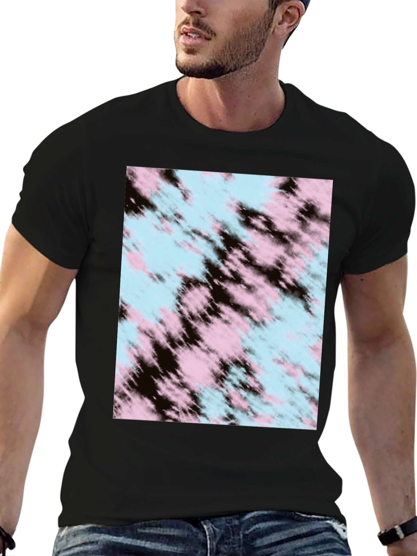 Tie-Dye Pattern Black Crew Neck T-Shirt