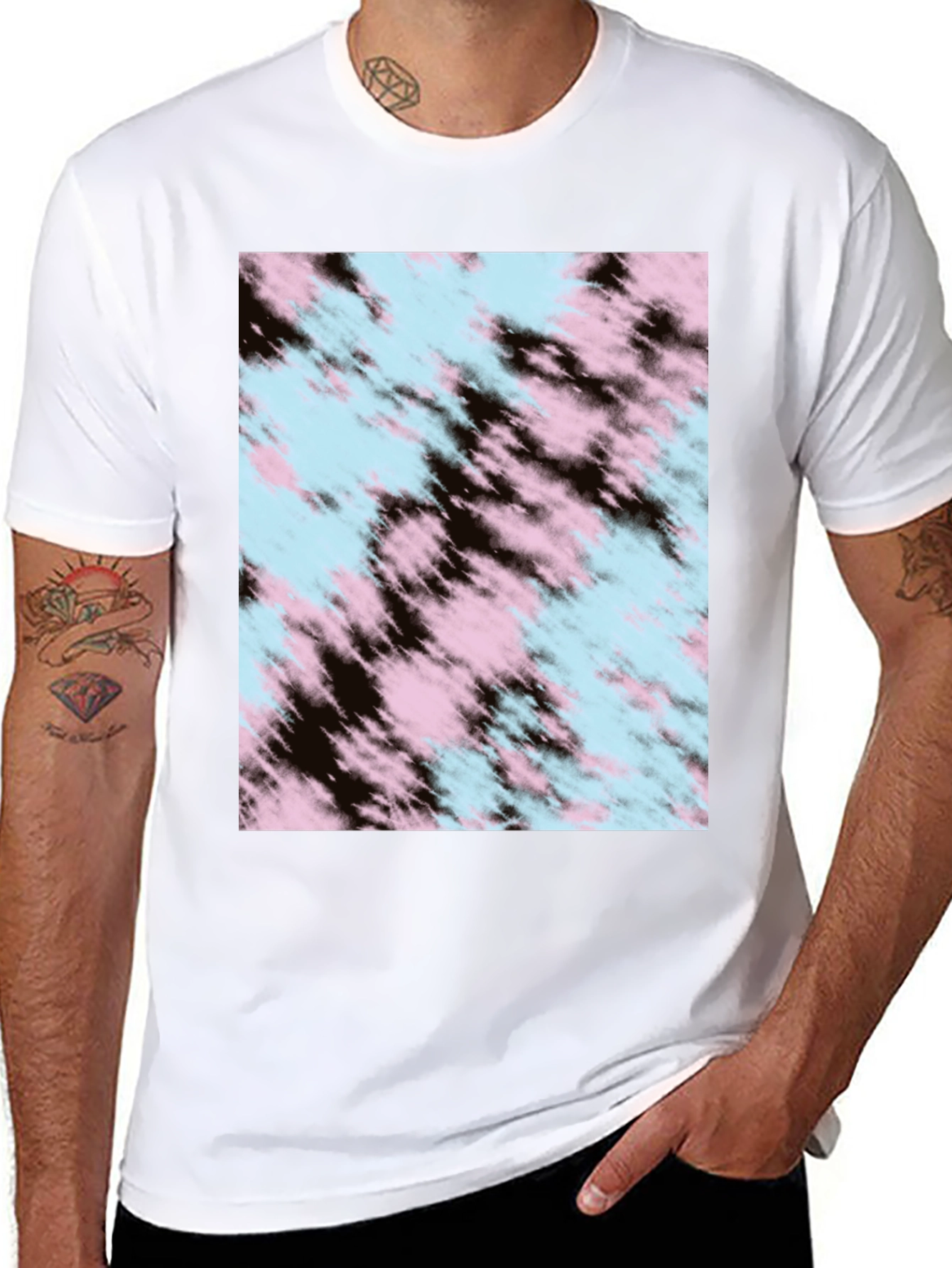Tie-Dye Pattern Black Crew Neck T-Shirt
