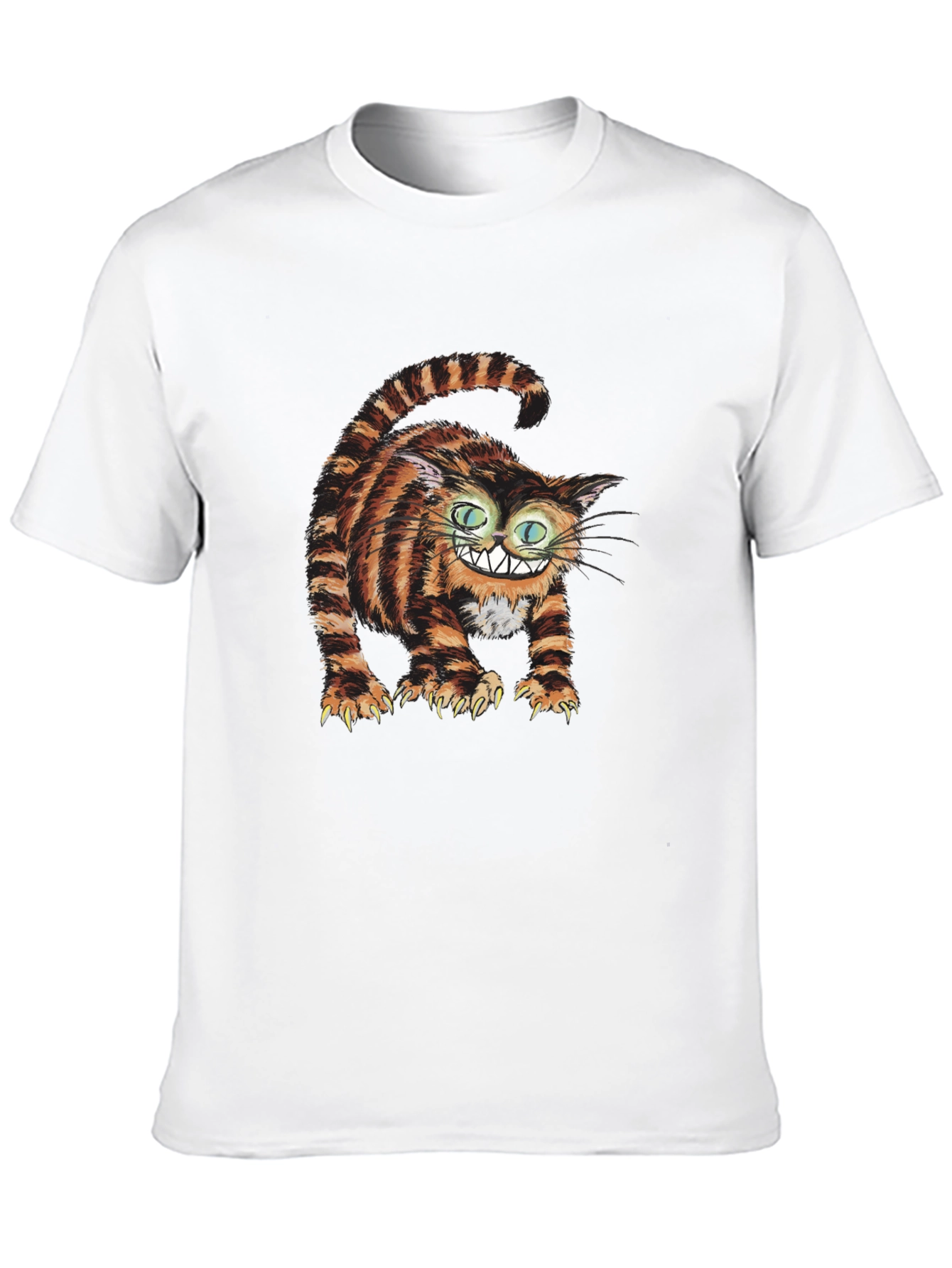 Grinning Cheshire Cat Graphic Tee - Black Cotton T-Shirt