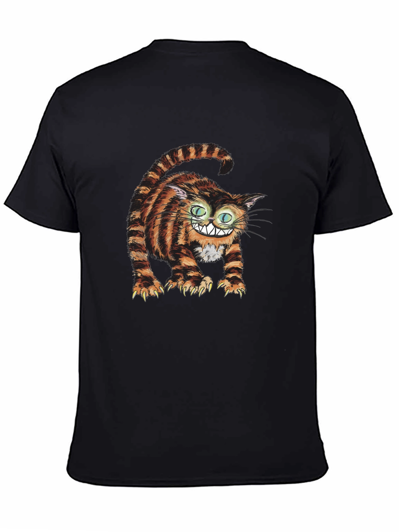 Grinning Cheshire Cat Graphic Tee - Black Cotton T-Shirt
