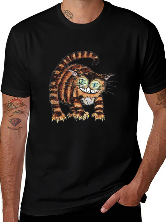 Grinning Cheshire Cat Graphic Tee - Black Cotton T-Shirt