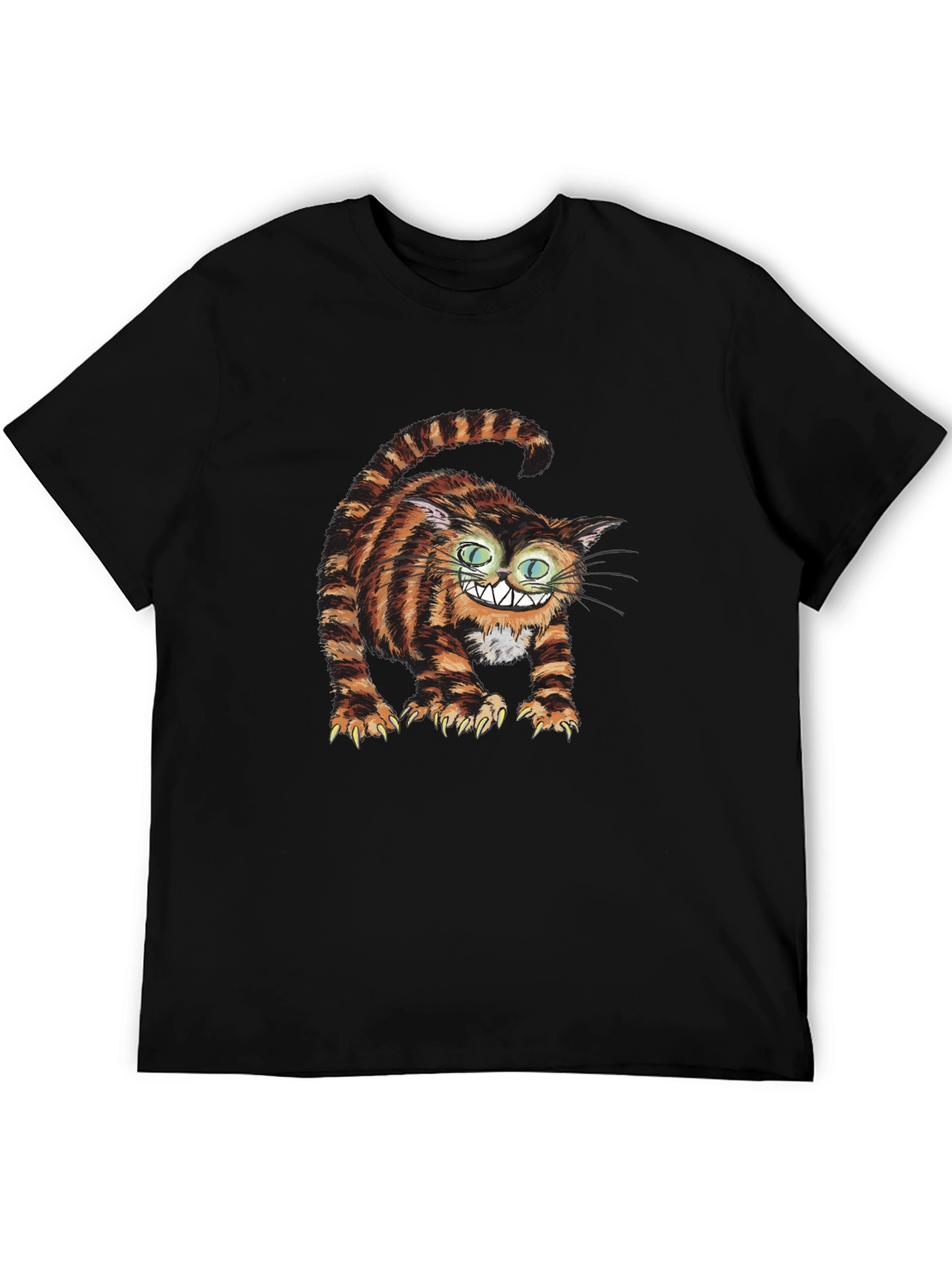 Grinning Cheshire Cat Graphic Tee - Black Cotton T-Shirt