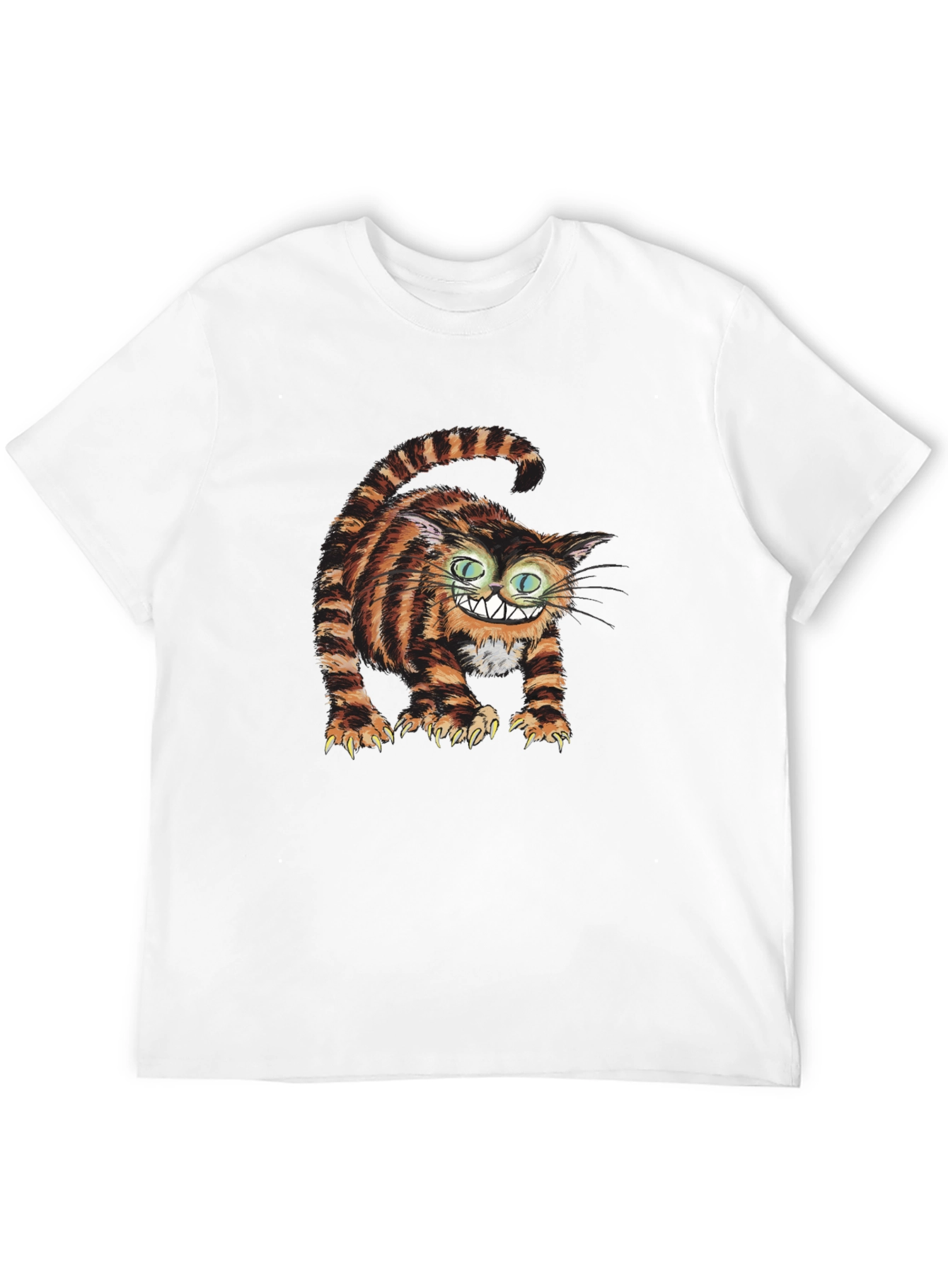 Grinning Cheshire Cat Graphic Tee - Black Cotton T-Shirt