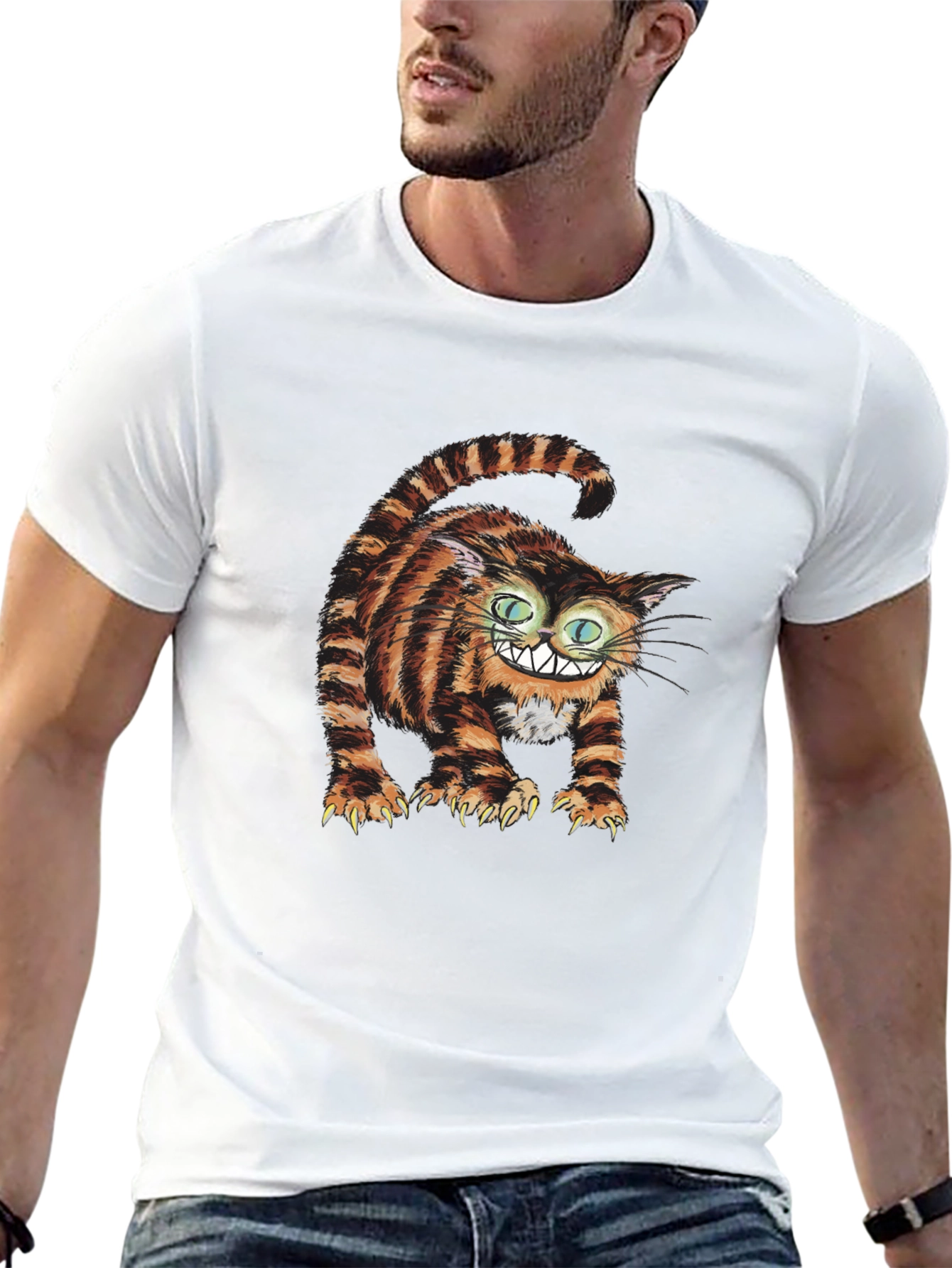 Grinning Cheshire Cat Graphic Tee - Black Cotton T-Shirt